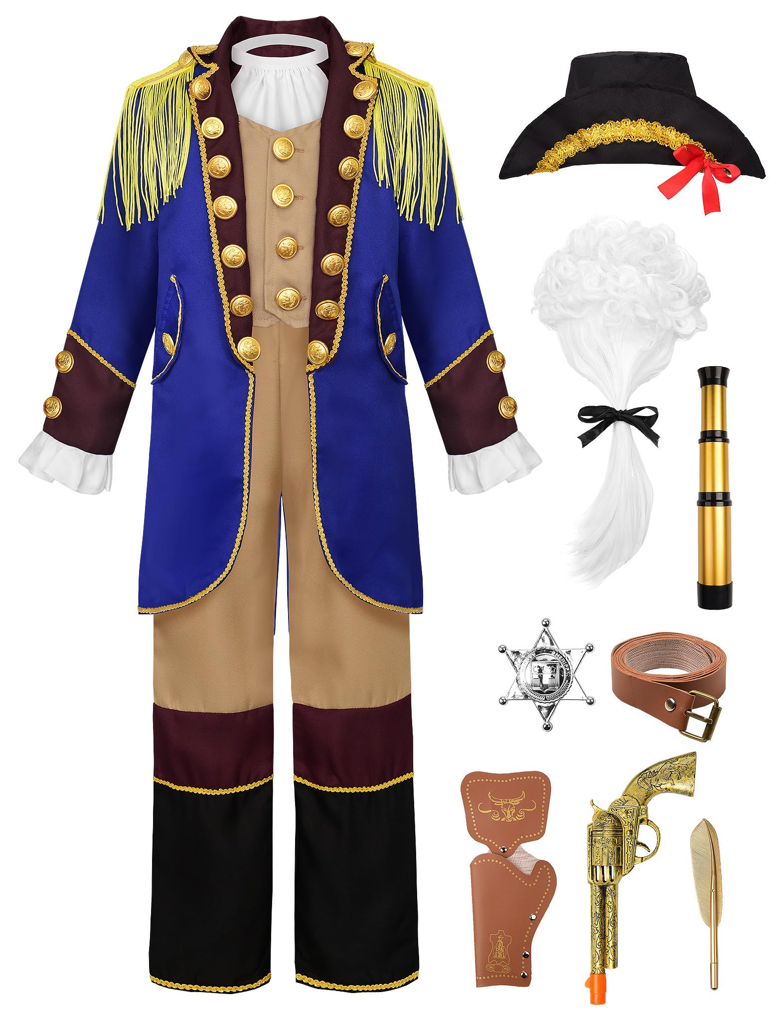JerrisApparel Disfraz colonial para niños, disfraz de George Washington Hamilton, guerra revolucionaria, Halloween