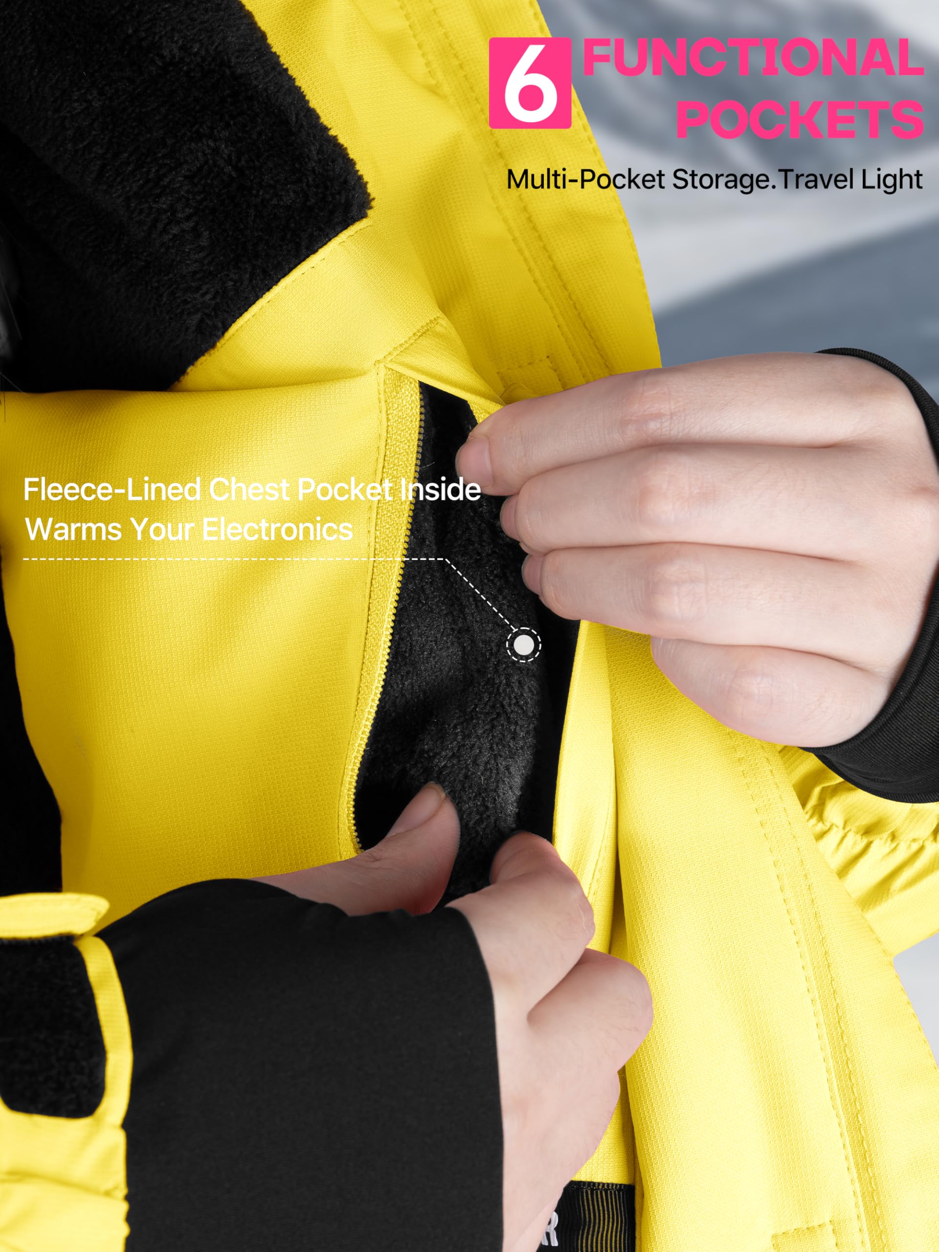 FREE SOLDIER Women's Waterproof Ski Snow Jacket Fleece Lined Warm Winter Rain Jacket with Hood Fully Taped Seams