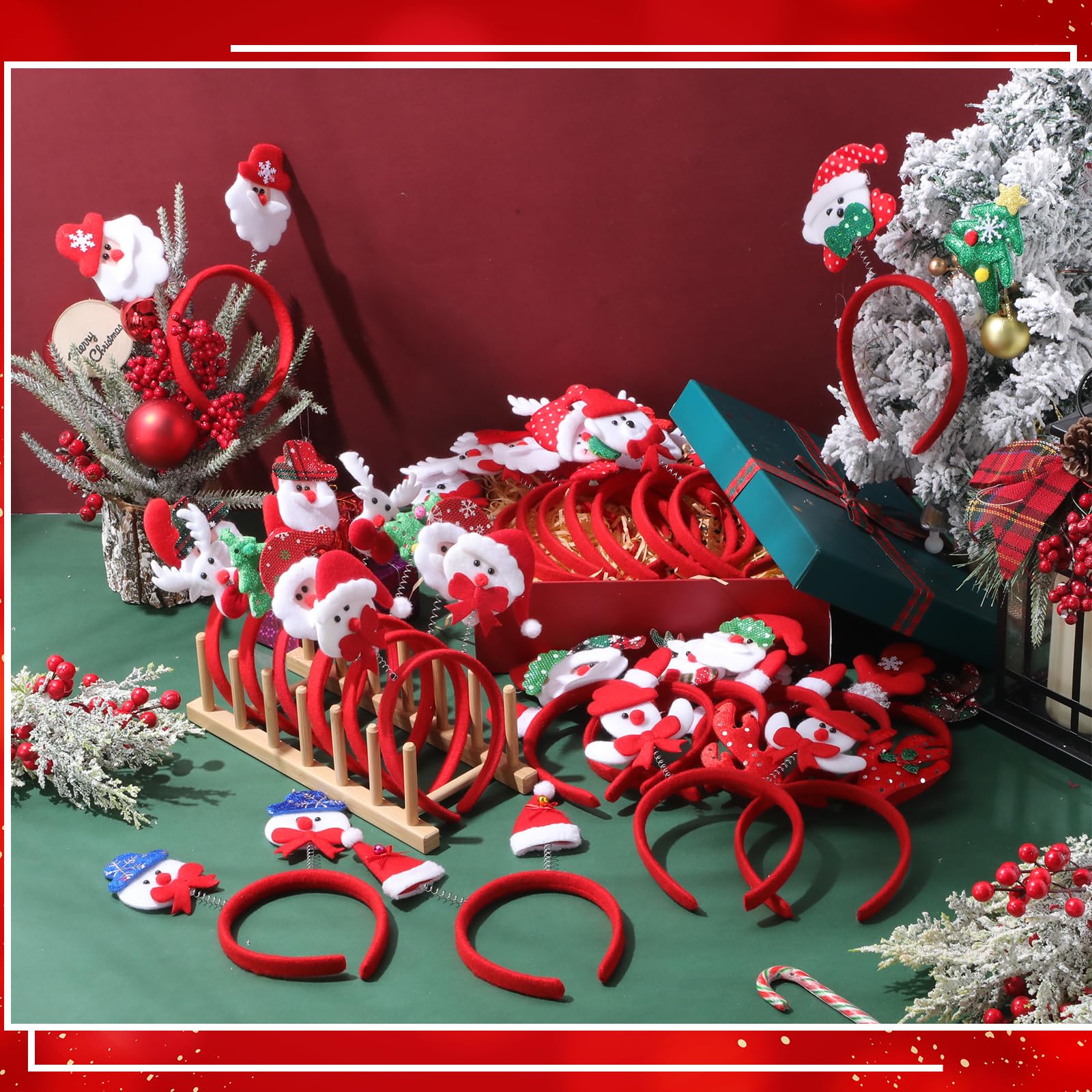 100 diademas de Navidad a granel con diseños surtidos, bonitos adornos de cabeza de Navidad, reno, muñeco de nieve, sombrero de Papá Noel, árbol de Navidad, oso, lazo, para regalos de fiesta