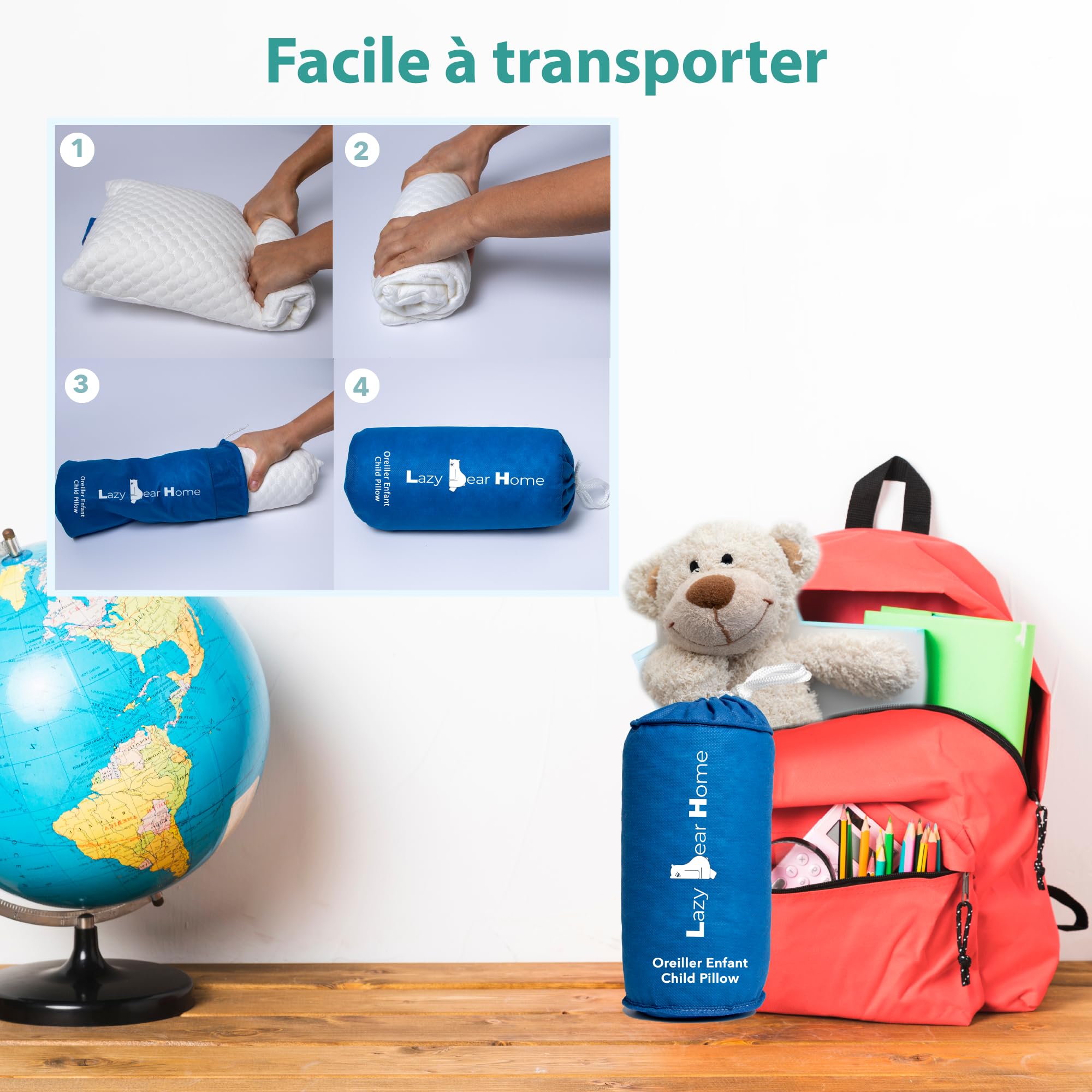 Oreiller Memoire Forme Enfant 2 Ans+ | Oreiller Ergonomique Cervical Sécurisé | Coussin Enfant Hypoallergénique | Certifié Oeko-TEX | Marque FR, Fabriqué UE | 49x27x7cm