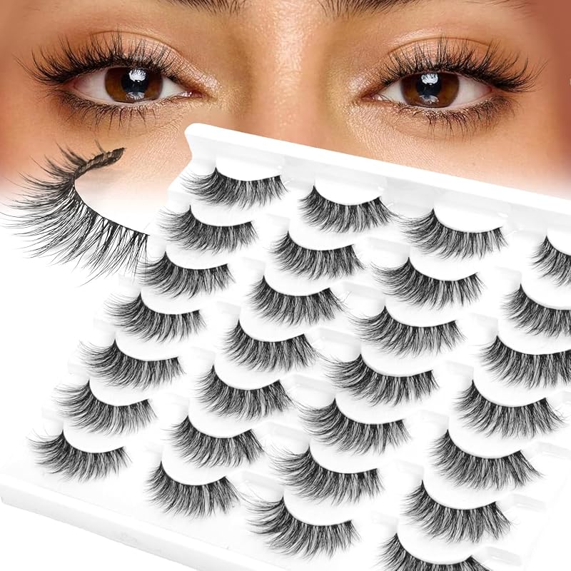 Cílios postiços BEPHOLAN 3D com faixa fina preta, efeito cat eye, 14 pares (CJ107)