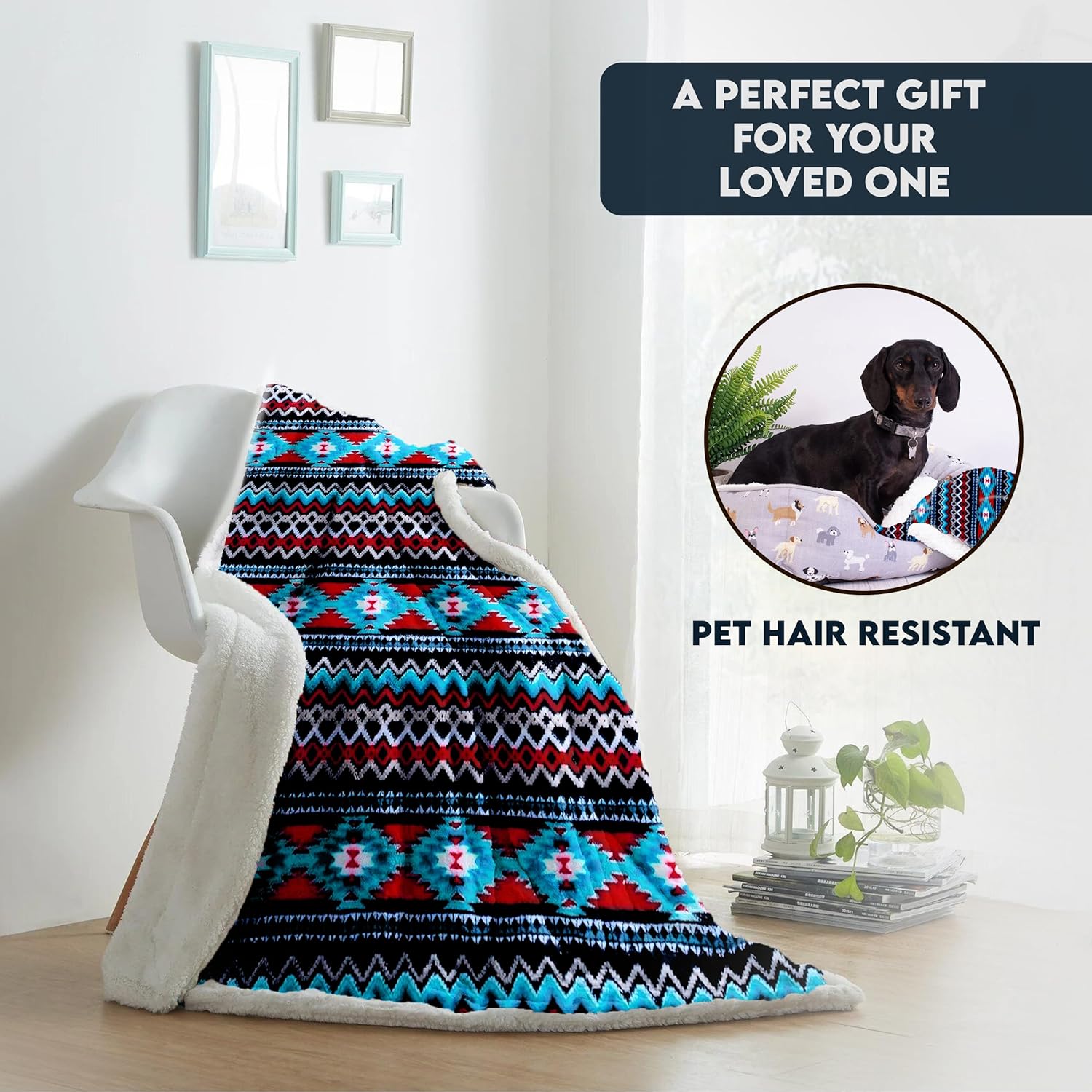 TrailCrest Sherpa Fleece Throw Blanket, Cozy Plush Adult Aztec Blanket for Men & Women Reversible with Aztec Prints Western Blanket for Camping, Couch, Sofa & Bed | Machine Washable - 50" x 60" Size - Image 7