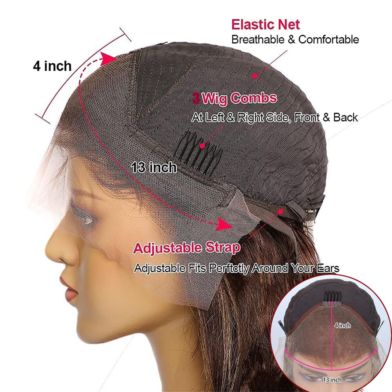 Ombre Brown Highlight Kinky Straight Human Hair Wigs Pre Plucked with Baby Hair Italian Yaki Lace Front Human Wigs For Black Woman 24 Inch