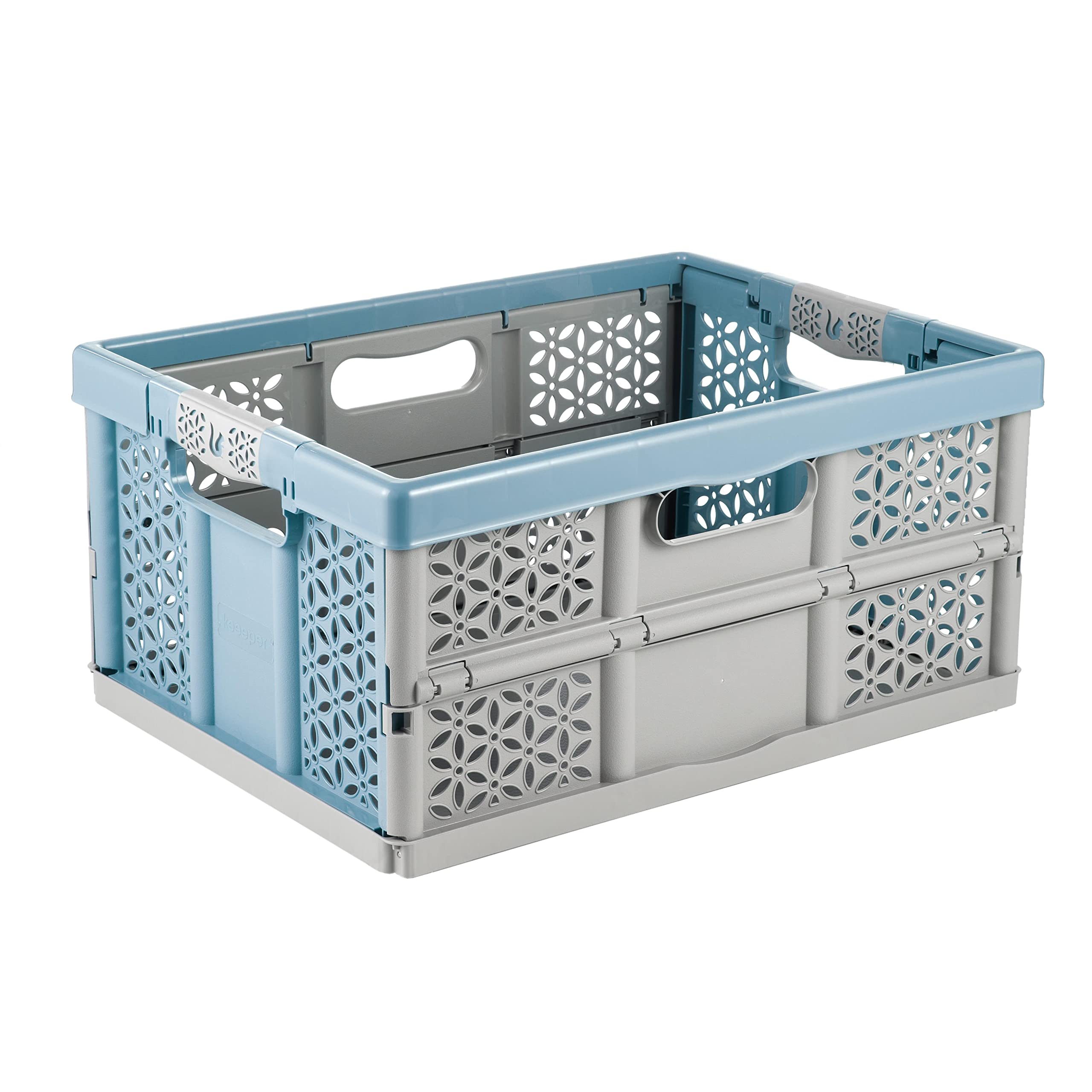 keeeper Stabilny, składany kosz z miękkimi uchwytami, 48 x 34,5 x 23,5 cm, 32 l, Lea, Nordic Blue