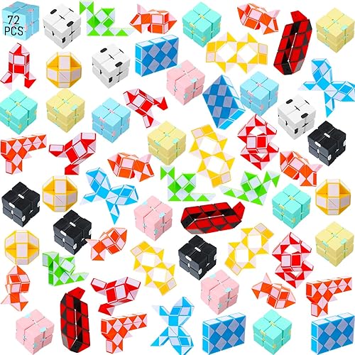 Jenaai 72 piezas de mini cubo de serpiente para ansiedad, recuerdos de fiesta para niños, 24 bloques, rompecabezas giratorios, juguetes de 48 mini