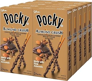 Pocky Almond Crush Biscuit Sticks – Chocolate Cream Covered with Real Almonds – (Pack of 10 boxes, 1.45 oz/each)