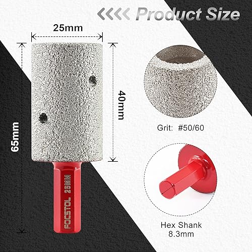 Miniatura 7 de Broca de diamante para fresar dedos, broca de núcleo de 45 pulgadas (0.787 in) para agrandar molienda y bisel redondo agujeros existentes en