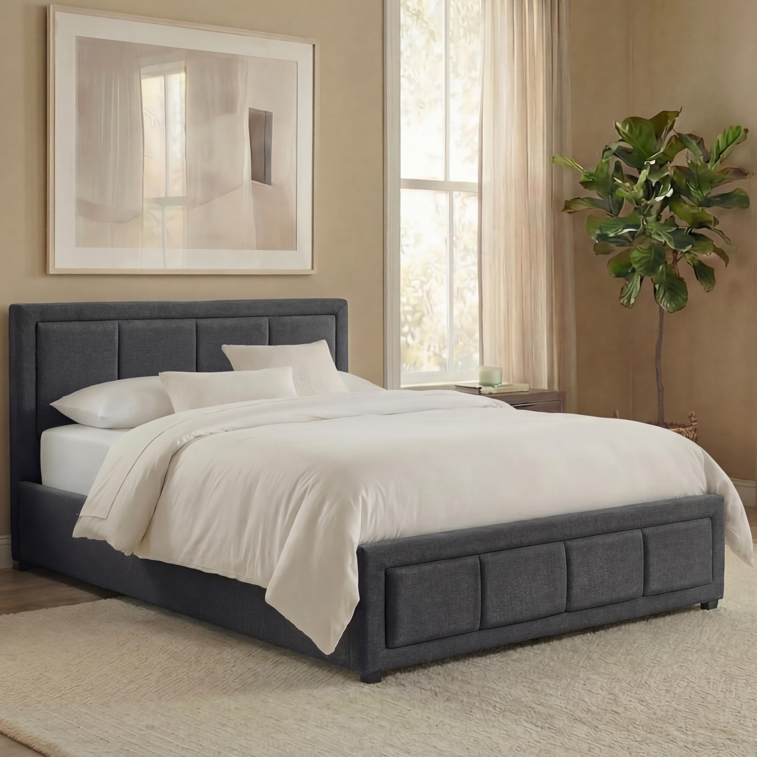 Vida Designs Vanita Fabric Bed Frame Headboard Bedroom Furniture (Dark Grey, Single 3ft-No Mattress)