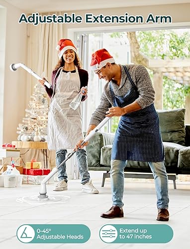 Miniatura 5 de Sweepulire Limpiador eléctrico giratorio SW1, limpiador de ducha con mango largo, 2 velocidades de centrifugado, limpiador eléctrico de baño con 8