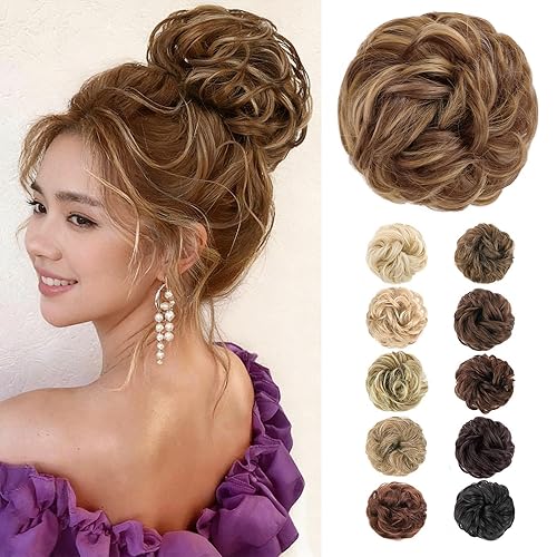 Vista 20 de MORICA Extensión de pelo sintético en forma de moño rizado y ondulado para mujeres (85H6A)