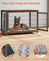 Vista 4 de Mueble de jaula para perros con cojín, perrera de madera para interiores con puertas dobles, jaula para perros con ruedas, mesa auxiliar de casa