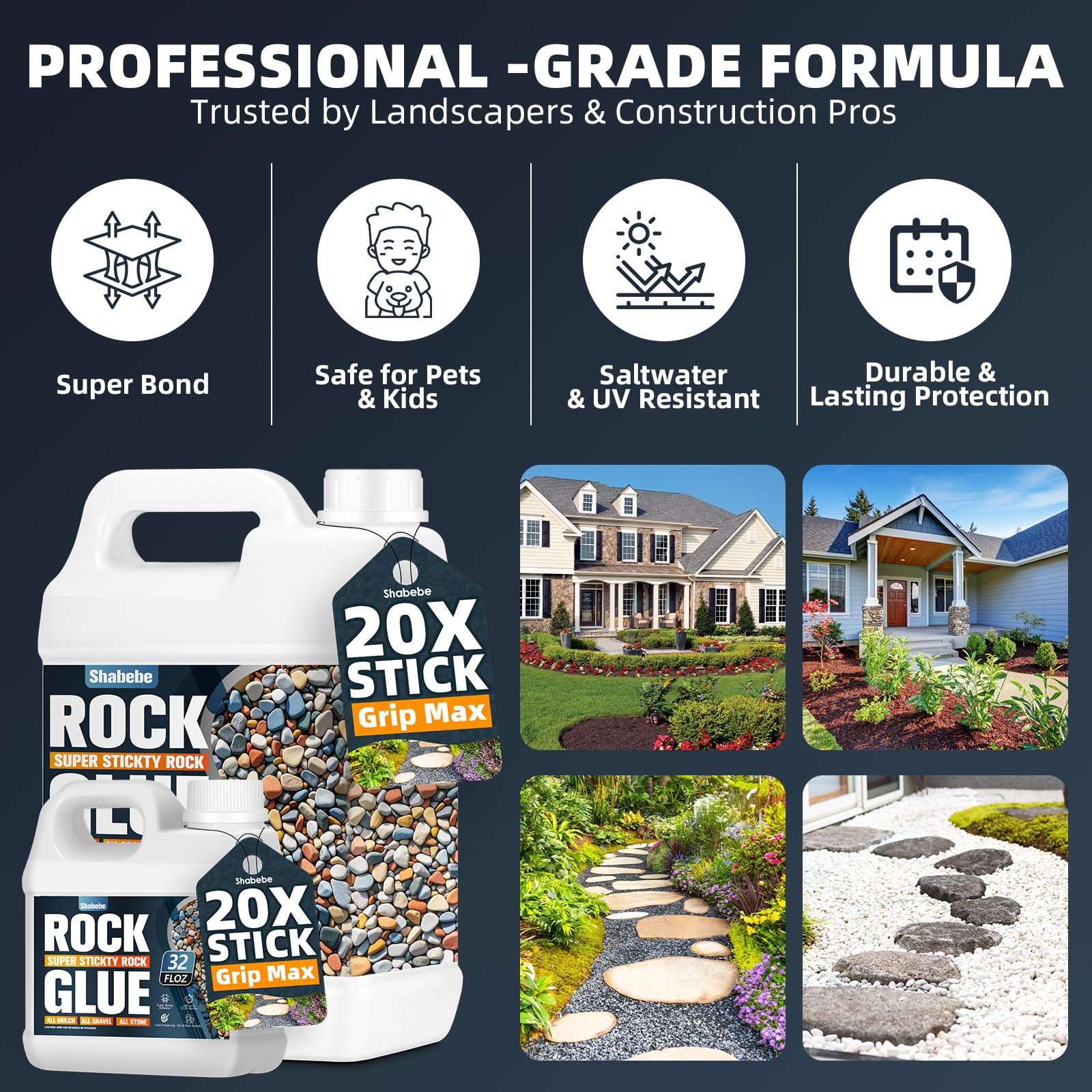 Rock Glue for Landscaping - 2 Gallon Mulch Glue with Grip Max for Strong Adhesion of Rocks, Gravel&Mulch, Long-Lasting Non-Toxic, Fast-Drying & Weather-Resistant Gravel Binder for Pebble, Pine Straw
