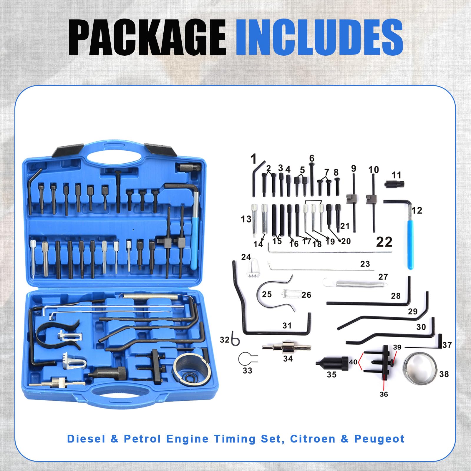 Kit Messa in Fase Motore Strumento Regolazione di Bloccaggio Dell'albero a Cameo Compatibile con Peugeot, C-itroen, PSA Diesel und Benzin Dual TDI HDI PSA 4086