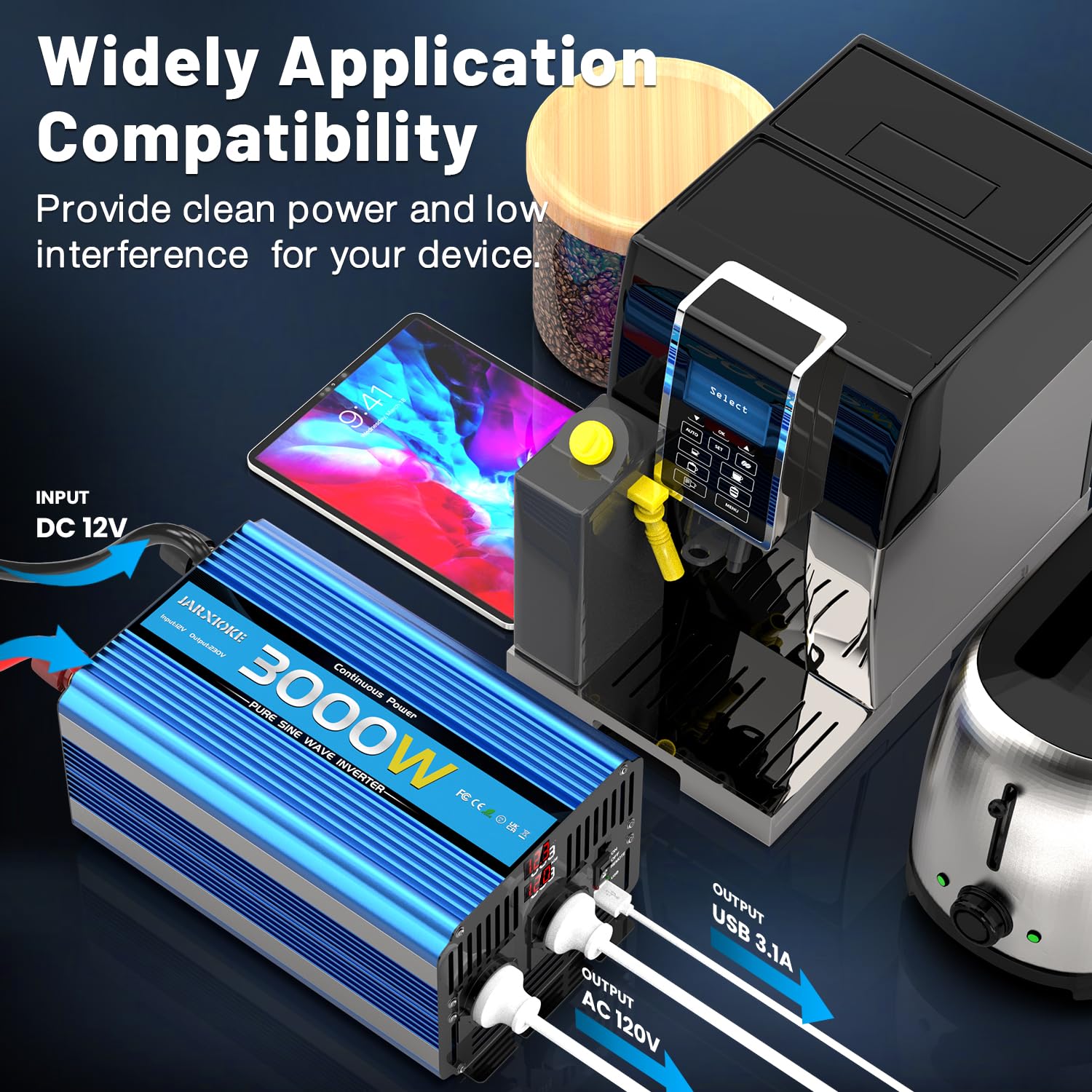 Wechselrichter 12V auf 230V 3000W/6000W Reiner Sinus Spannungswandler mit Fernbedienung,LED-Anzeige,EU AC Steckdosen,USB-Anschluss,Pure Sine Wave Inverter für Auto,Wohnwagen,Boot,Camping,Stromausfall