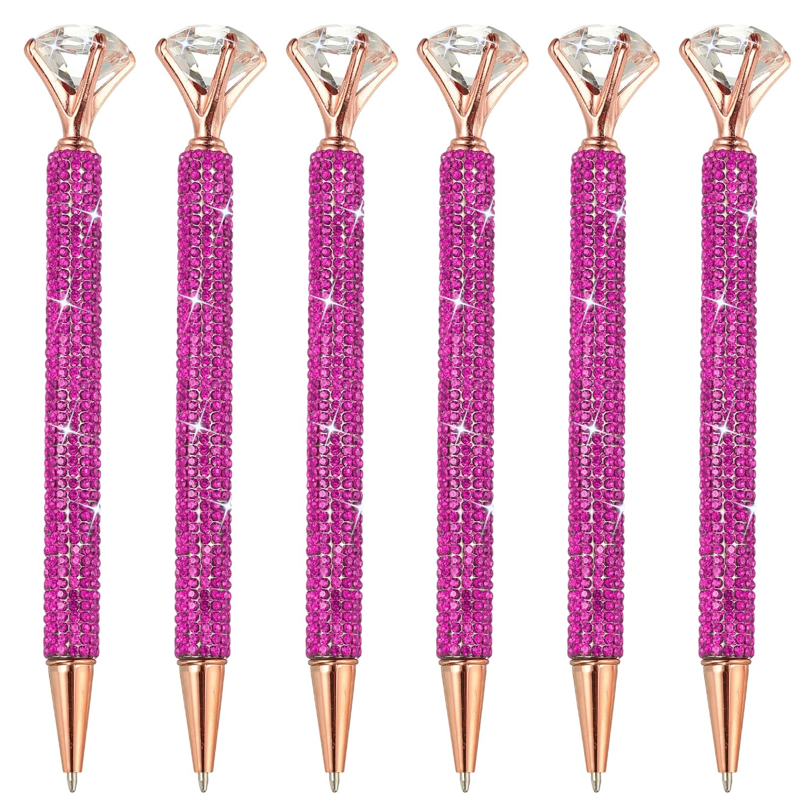 PATIKIL Rhinestone Ballpoint Pen, 6Pcs Crystal Diamond Twist Metal Pen Bling 1.0mm Medium Point Black Ink Glitter for Note Taking Journaling, Rose Red