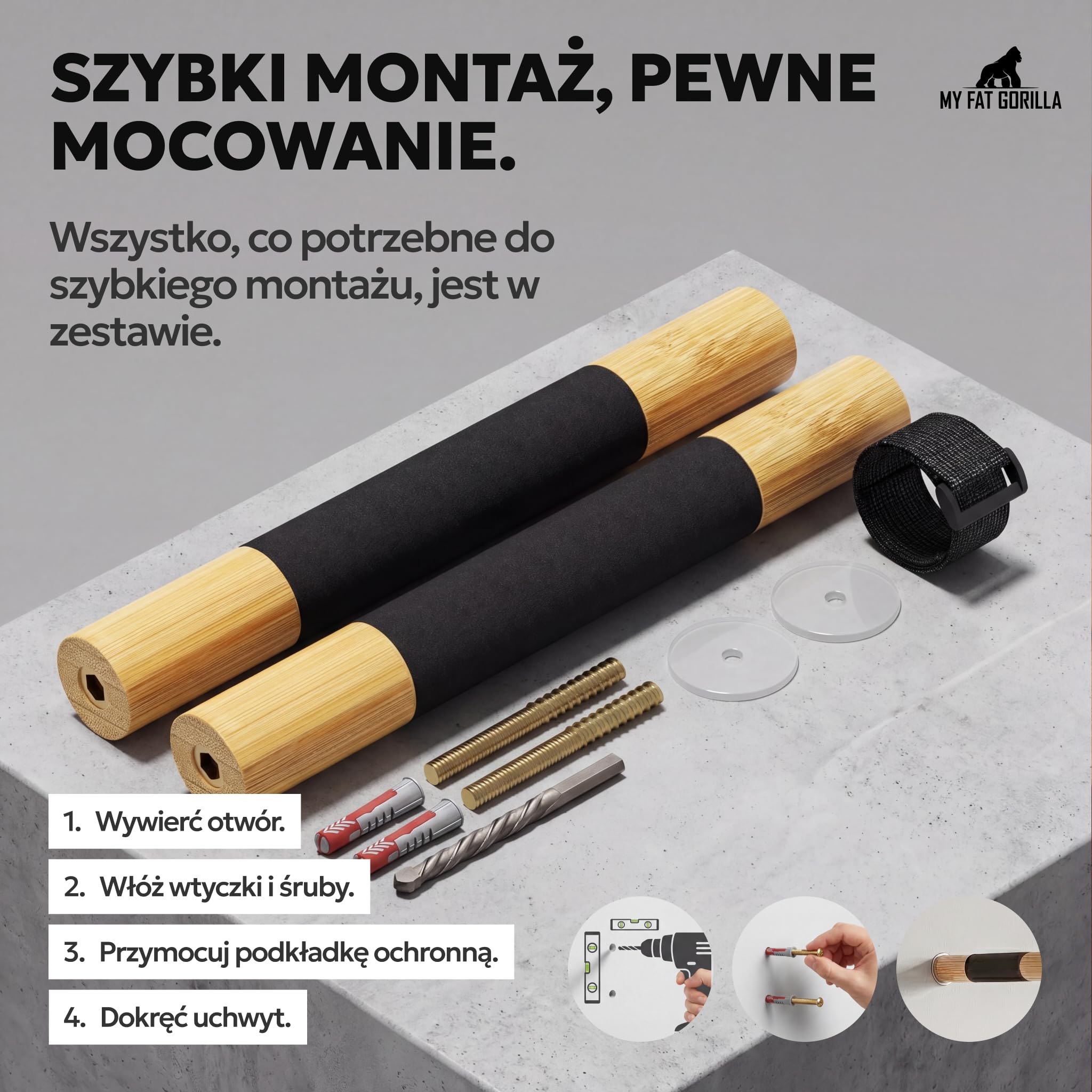 Wieszak Rowerowy z Półką na Kask - Uchwyt Ścienny na Rower Bambus | BAM BOO BOX Uchwyt Ścienny na Rower z Półką na Kask – Miękka Ochrona Ramy Przed Zarysowaniami, udźwig do 15 kg
