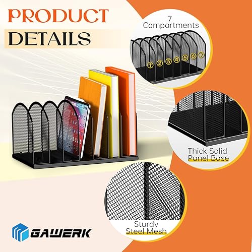 Miniatura 4 de Paquete de 2 organizadores de archivos verticales de metal de 7 secciones, clasificador de letras pequeñas de oficina, organizador de archivos de