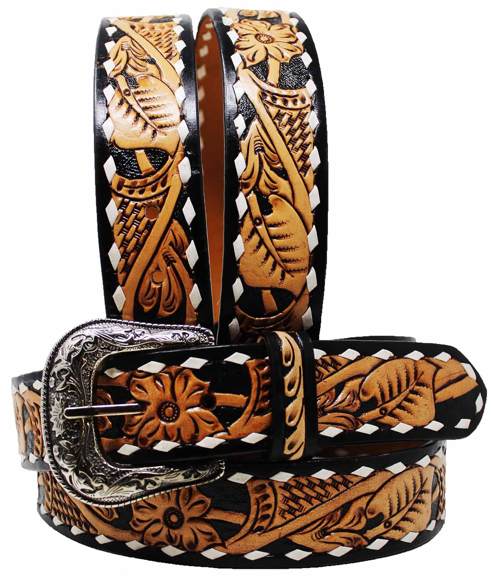CHALLENGER 25-26 Western Floral Tooled Leather Belt 26FK16NChild