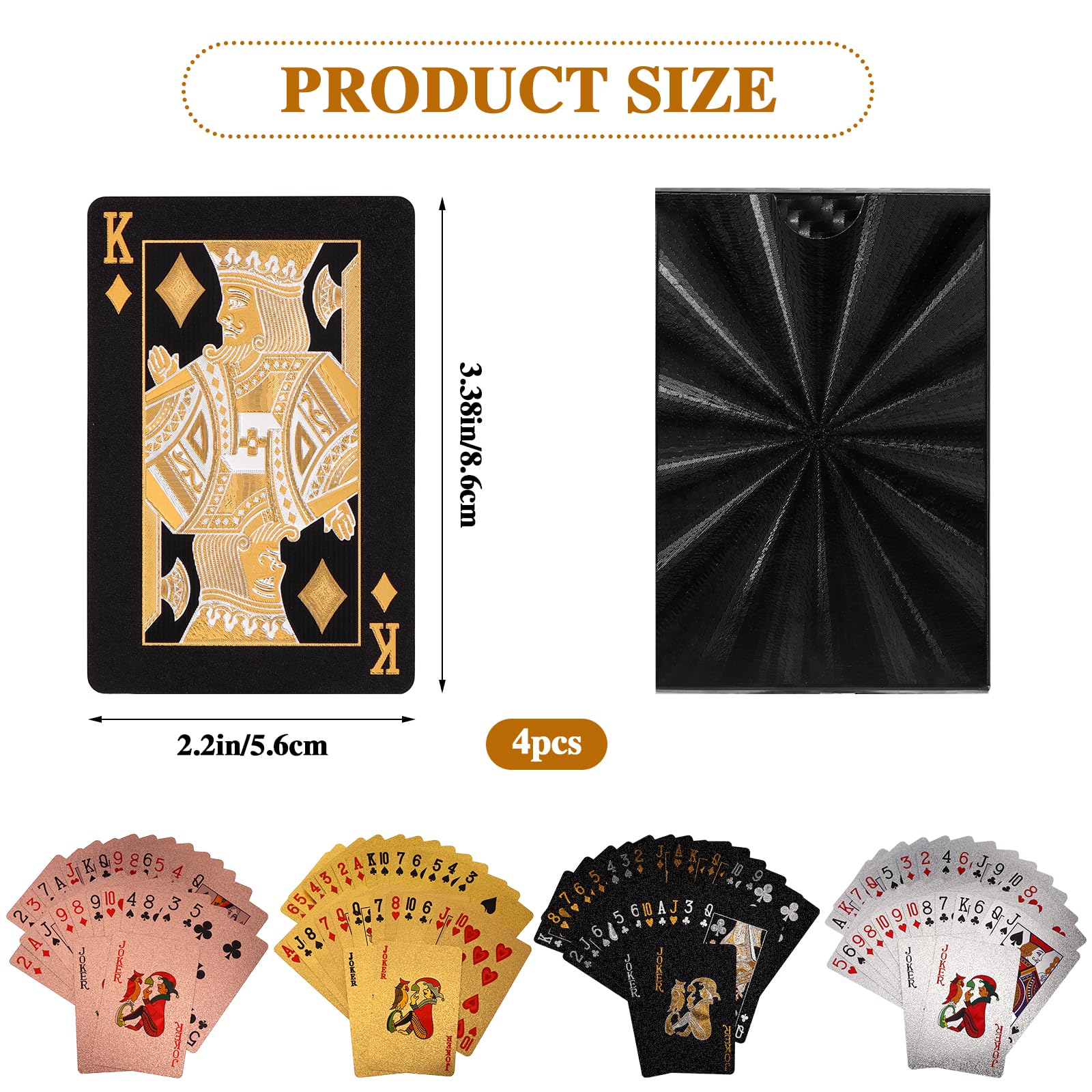 YXSJAS 4 Decks Waterproof Playing Cards Plastic Gold Foil Playing Card Plastic Playing Ca-rds 4 Colors Waterproof PET Foil Poker Ca-rds Bulk for Party and Game - Image 2