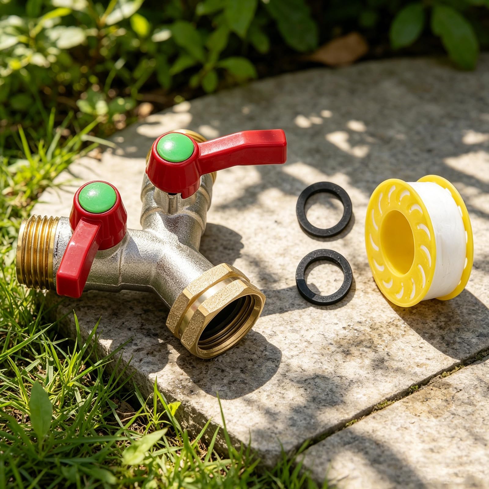 Kisangel 1 Set di sdoppiatore per Tubo Flessibile a 2 Vie - Connettore per Tubo da Giardino a Forma di Y con Doppia valvola di intercettazione per Rubinetto dell'Acqua, Adattatore Resistente
