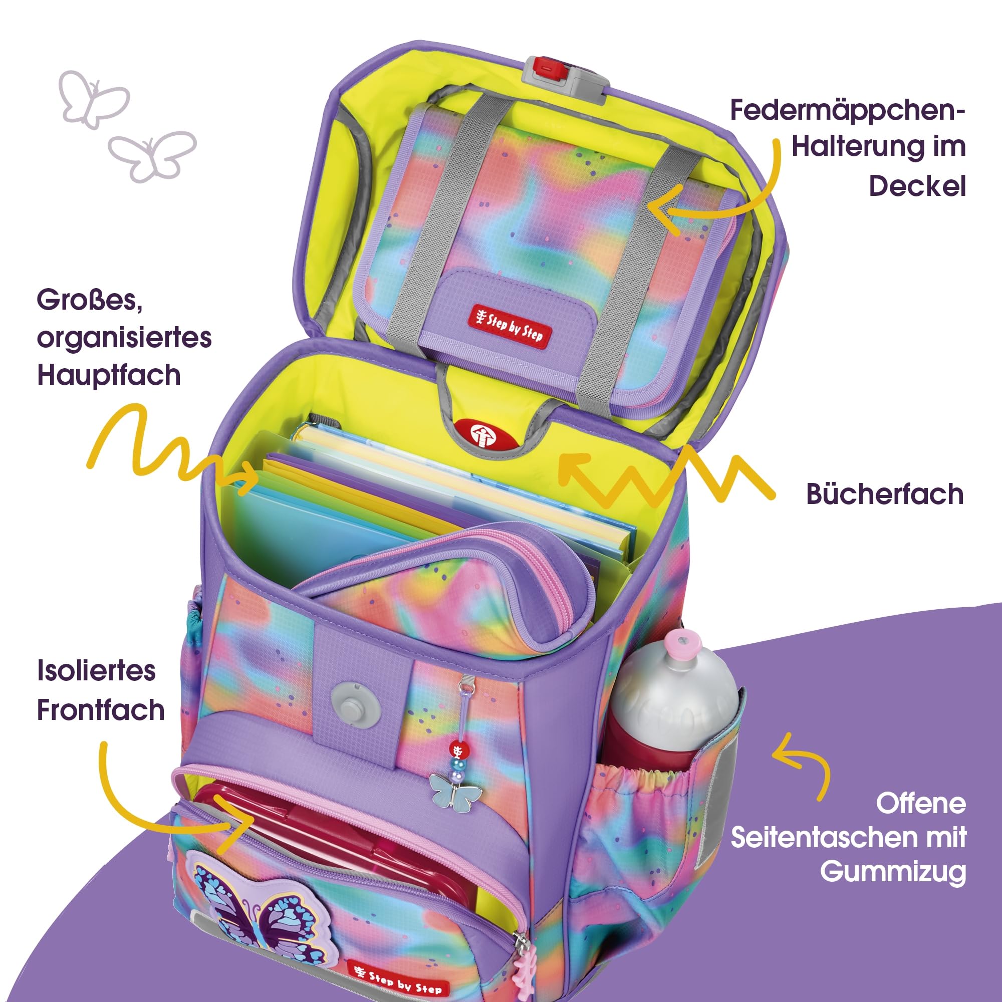 Step by Step Schulranzen-Set Cloud, 5-teilig, ergonomischer Tornister mit Reflektoren, höhenverstellbar mit Hüftgurt, ab der 1. Klasse, 19L