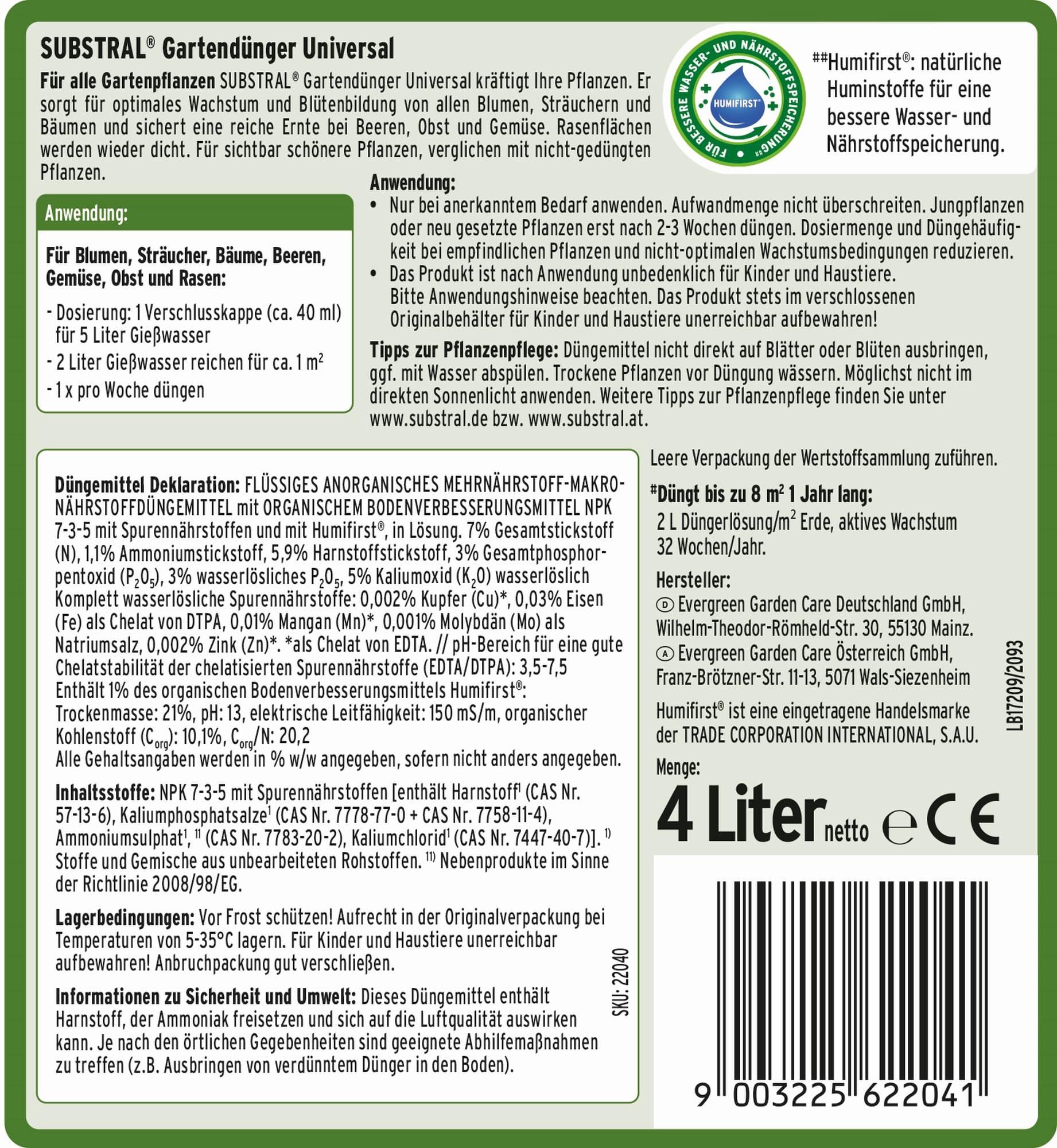 Substral Fertilizante líquido universal 4 L para plantas de jardín, verduras y césped