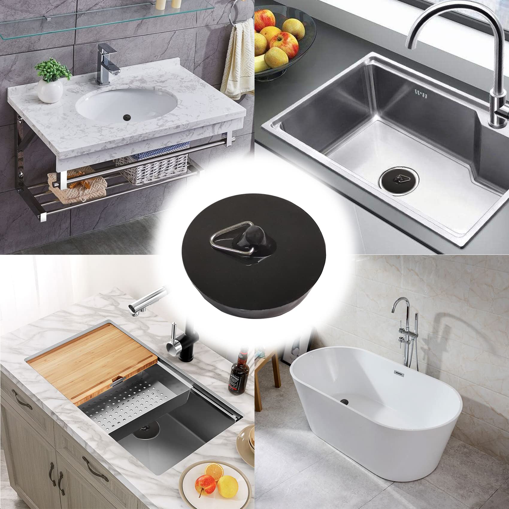 Tappo per Lavandino con Catenella – Diametro 40 mm, Gomma Resistente e Flessibile, Chiusura Ermetica per Scarichi Cucina e Bagno