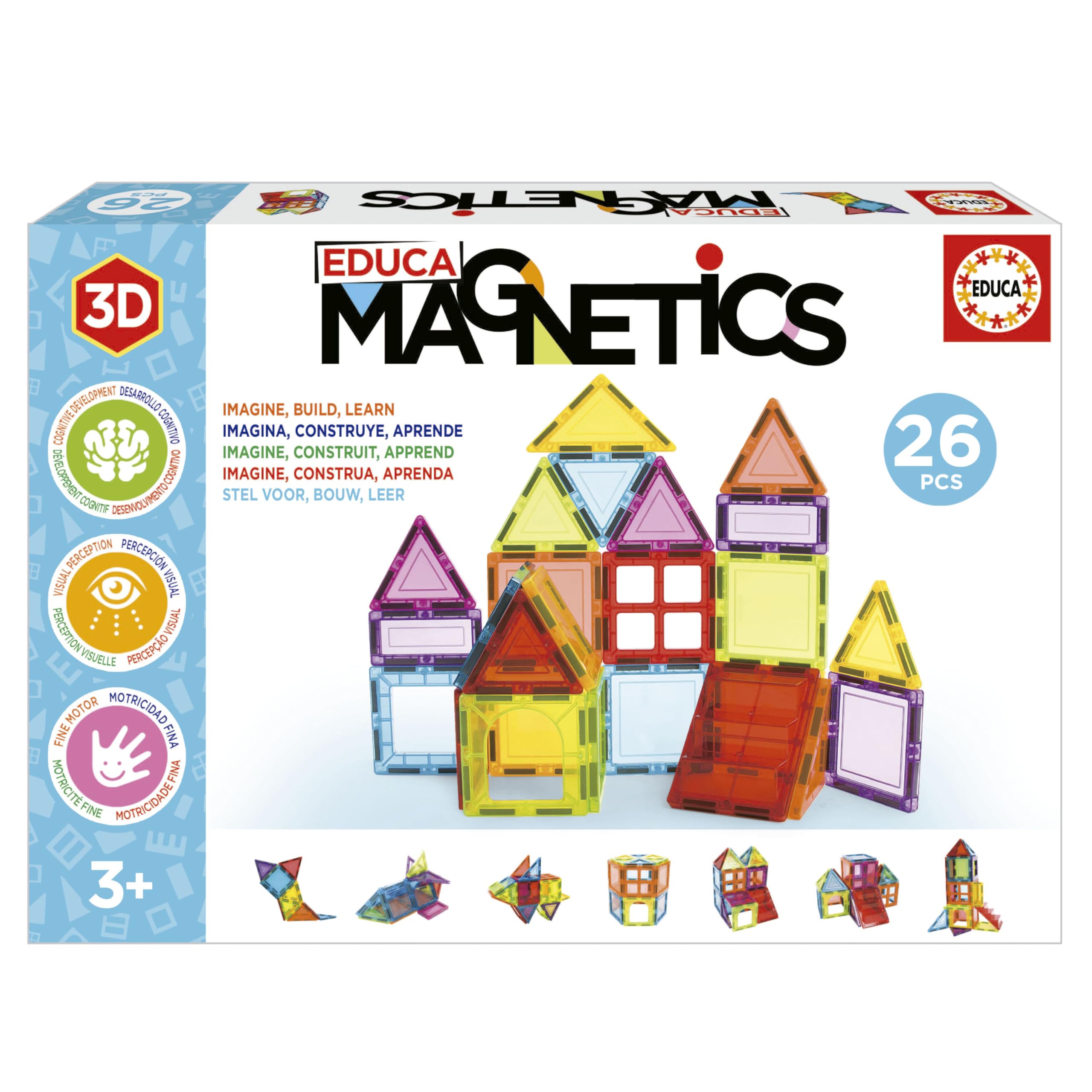 Educa Magnetics | Jeu éducatif de Construction 3D magnétique avec 26 pièces pour Enfants, construit des Figures géométriques en développant la créativité et l'imagination. À partir de 3 Ans (20022)