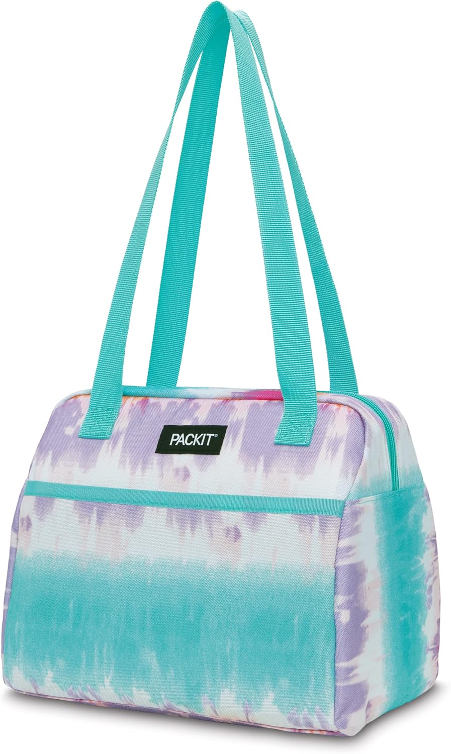 PackIt Freezable Hampton Lunch Bag, Tie Dye Sorbet, Built with EcoFreeze Technology, Collapsible, Reusable, Zip Closure with Front Pocket and Shoulder Straps, Perfect for Tweens and Adults