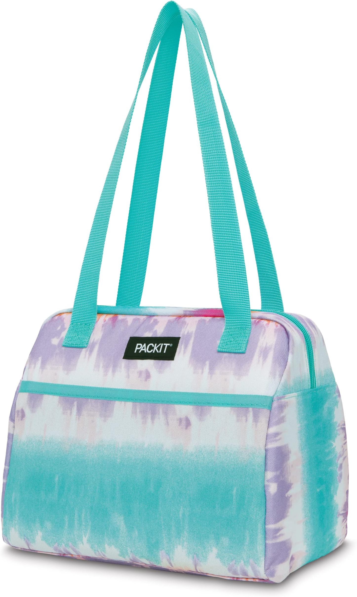PackIt Freezable Hampton Lunch Bag, Tie Dye Sorbet, Built with EcoFreeze Technology, Collapsible, Reusable, Zip Closure with Front Pocket and Shoulder Straps, Perfect for Tweens and Adults