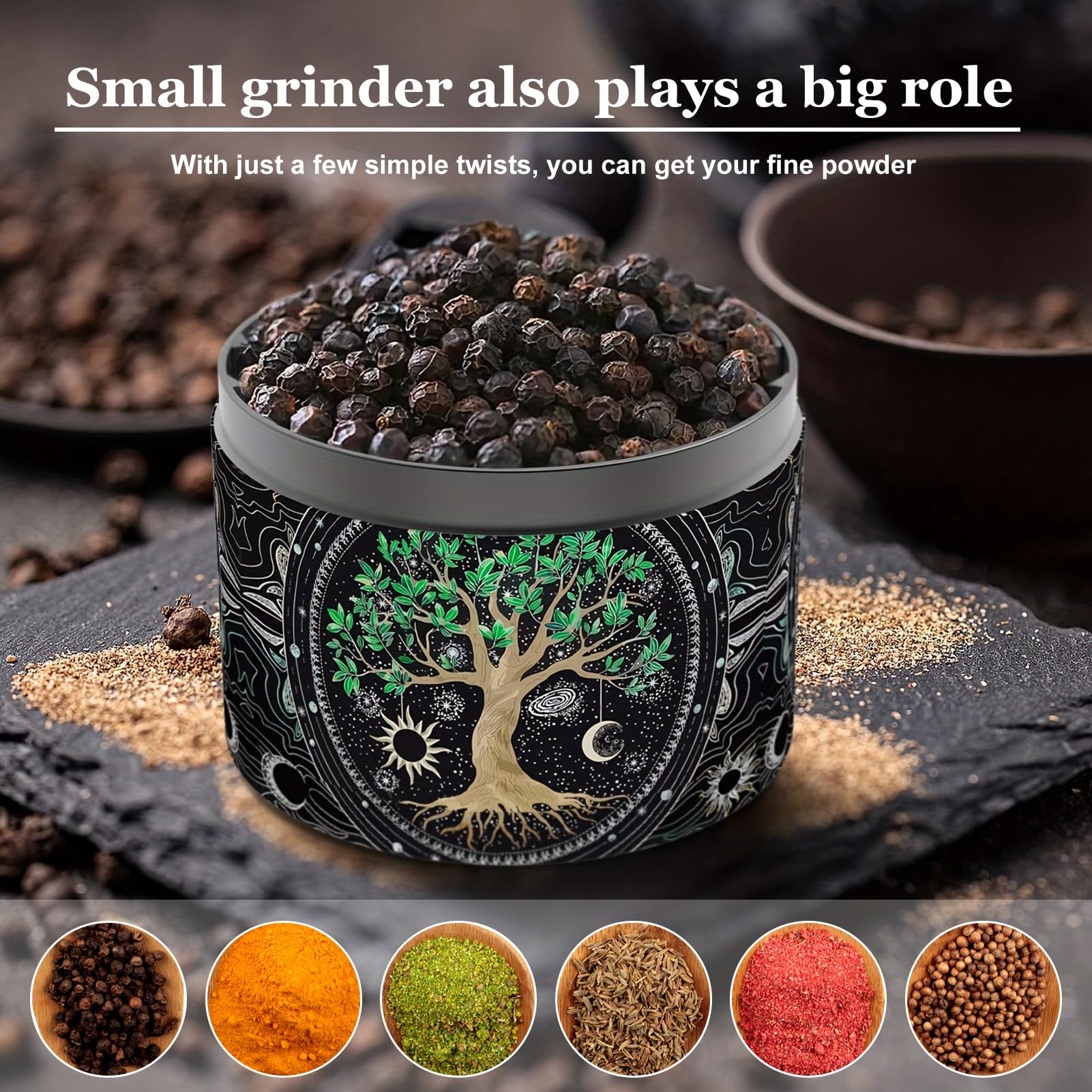 Moulins à épices Grinder Moulin à épices En Alliage Zinc - Avec Filtre Et Spatule - Pour Herbes Sèches, Cuisine Ou Déplacement