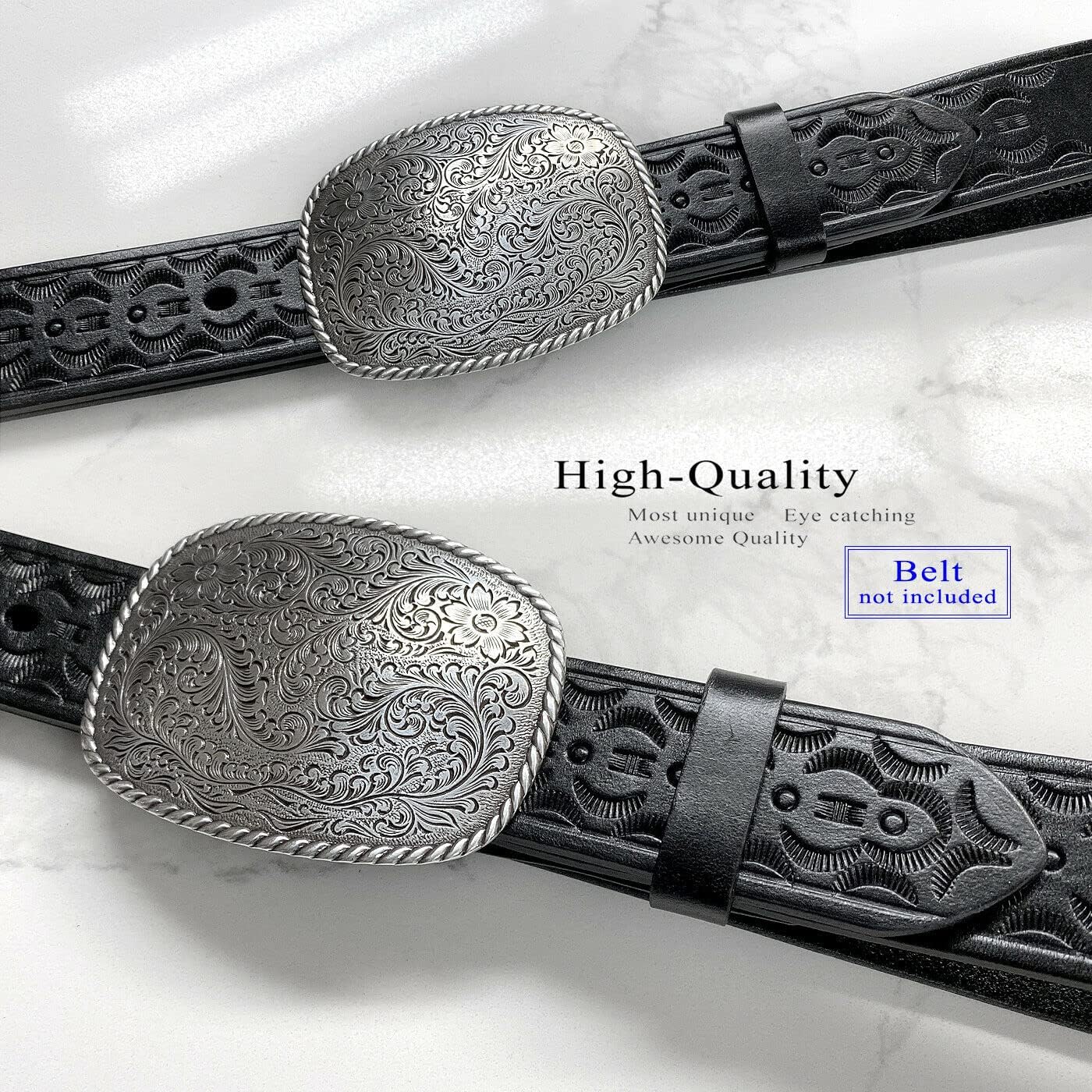 Western Antique Floral Engraved Rope Edge Design Belt Buckle Fits 1-1/2"(38mm) Wide Belt - Image 6