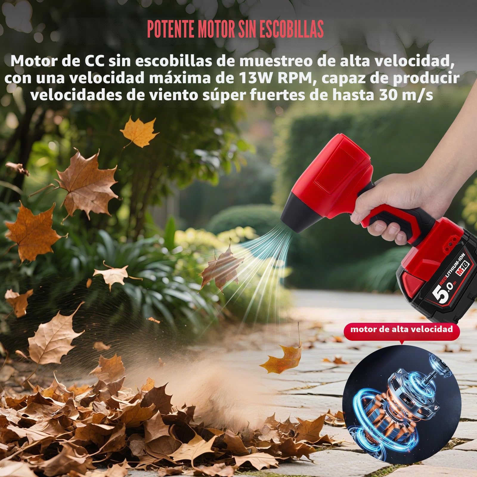 Soplador de Hojas sin escobillas, regulación de Velocidad sin Niveles, soplador de Polvo para batería Milwauke de 18 V, Jet Dry Turbo Fan Blower para Hojas, Limpieza y Taller (sin batería)