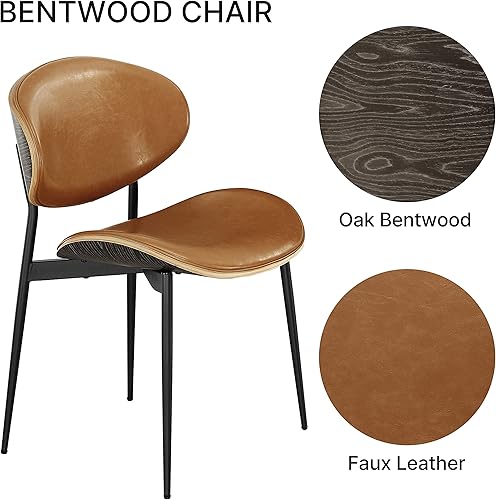 Miniatura 5 de Zouron Sillas de comedor con respaldo suave de espuma de roble, silla decorativa moderna de mediados de siglo con patas de acero negro, sillas de