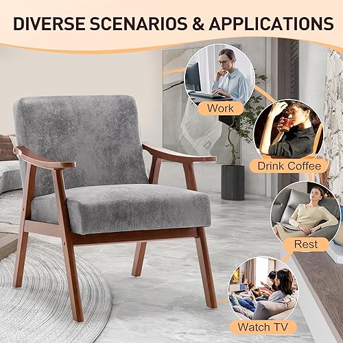 Miniatura 38 de Furnimart Silla decorativa de piel sintética moderna de mediados de siglo; cómodo sillón para ocio, tocador de invitados, silla con respaldo alado
