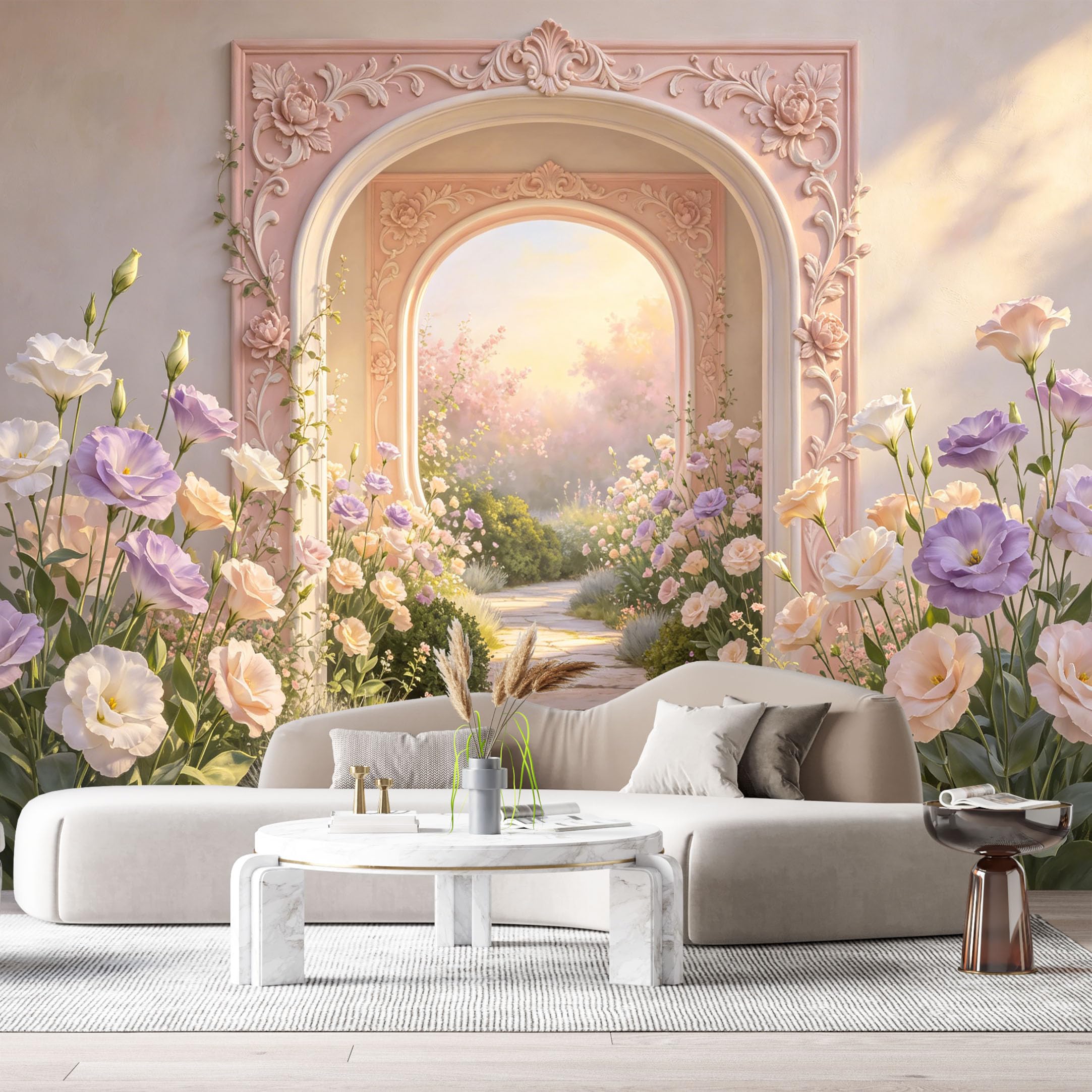 Custom Size Wall Murals Neoclassical Archway Flower Garden 3D Trompe L'Oeil SelfAdhesiveWall Fabric Removable Wallpaper Wall Decor for Living Room Bedroom Bathroom