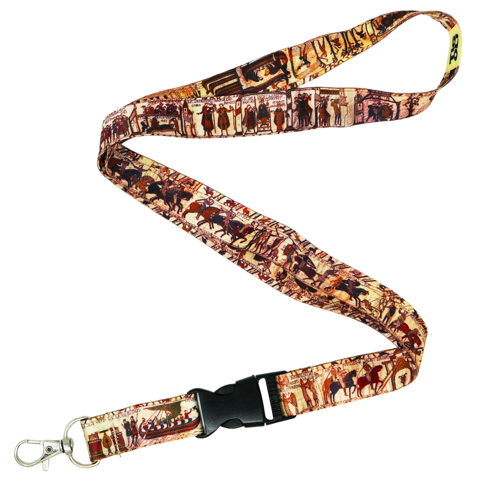 Tigoli Medieval Tapestry Lanyard Bayeux Style Historical Art Neck Strap with Detachable Buckle and Metal Clip Keychain Holder 57 x 2cm Vintage Artwork Design