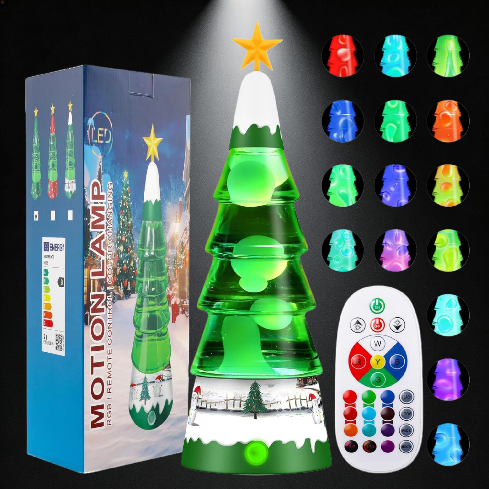 LampGreen Lavalampe,Weihnachtslampe mit Fernbedienung,15-Farbige LED Stimmungslampe für Weihnachten Wohnungsdekoration Geschenk -Weiß Sockel
