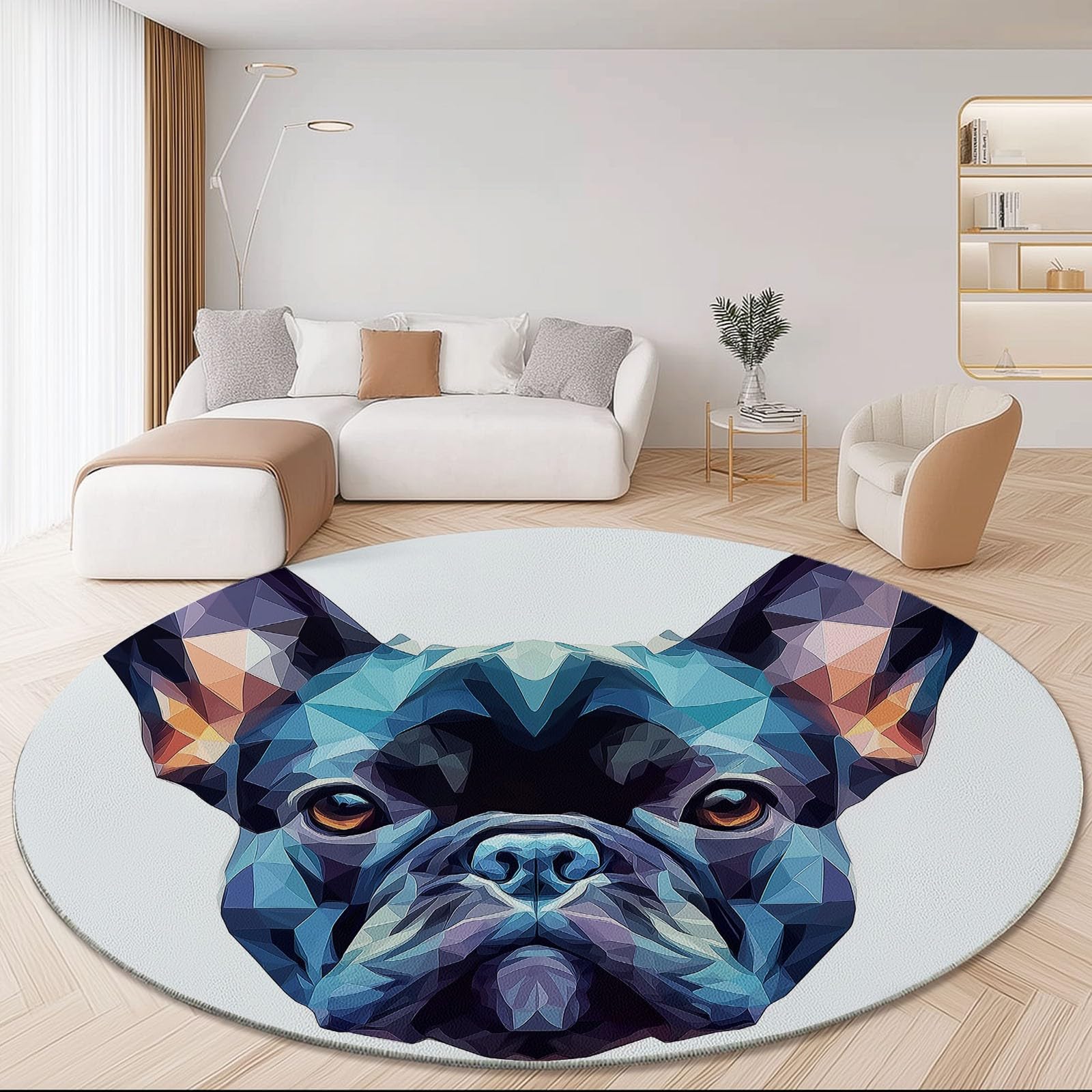 Tapis Rond à Motifs polygonaux Simples, Grand Tapis de Sol pour Salon, Lavable, antidérapant, diamètre 180 cm, Blanc, Tapis d'appoint pour Chambre, décoration intérieure, sous-tapi