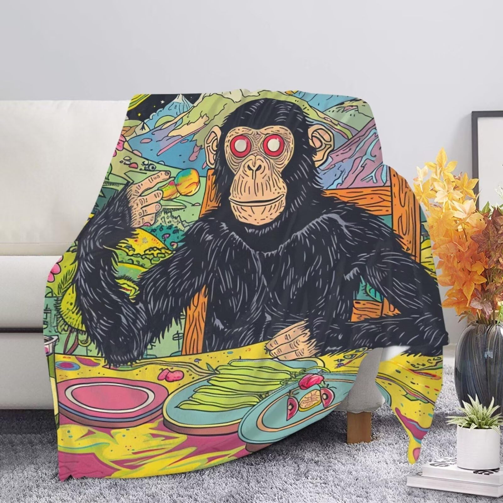 Allcute Whimsical Planet Monkey Blanket Print Sofa Throws for Winter Fall Throw Blanket Lightweight Warm Flannel Fluffy Blankets for Couch Bed Living Room Decor — image 1
