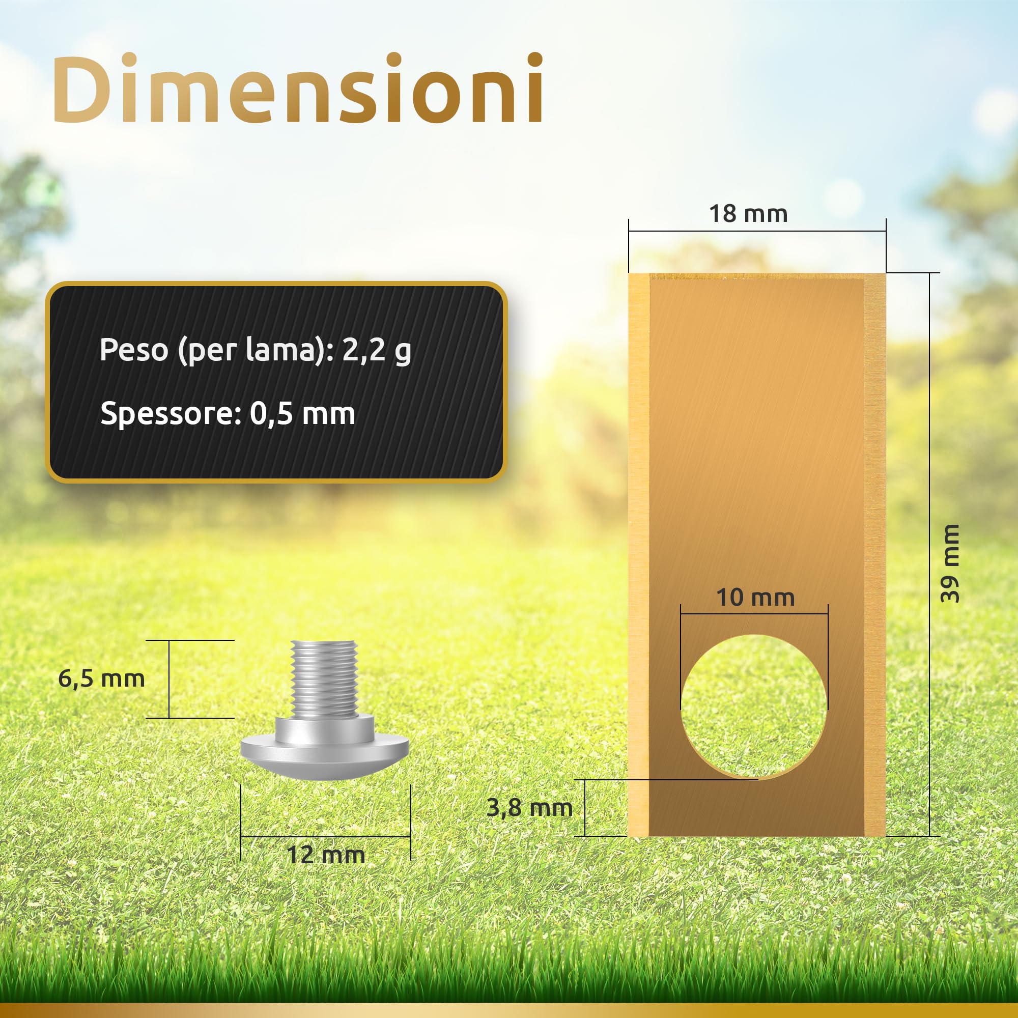 ECENCE 30 Titan Lame di Ricambio per Robot Tagliaerba di qualità compatibili con Honda Miimo 300 e 500 0,5mm 2gr + Vite