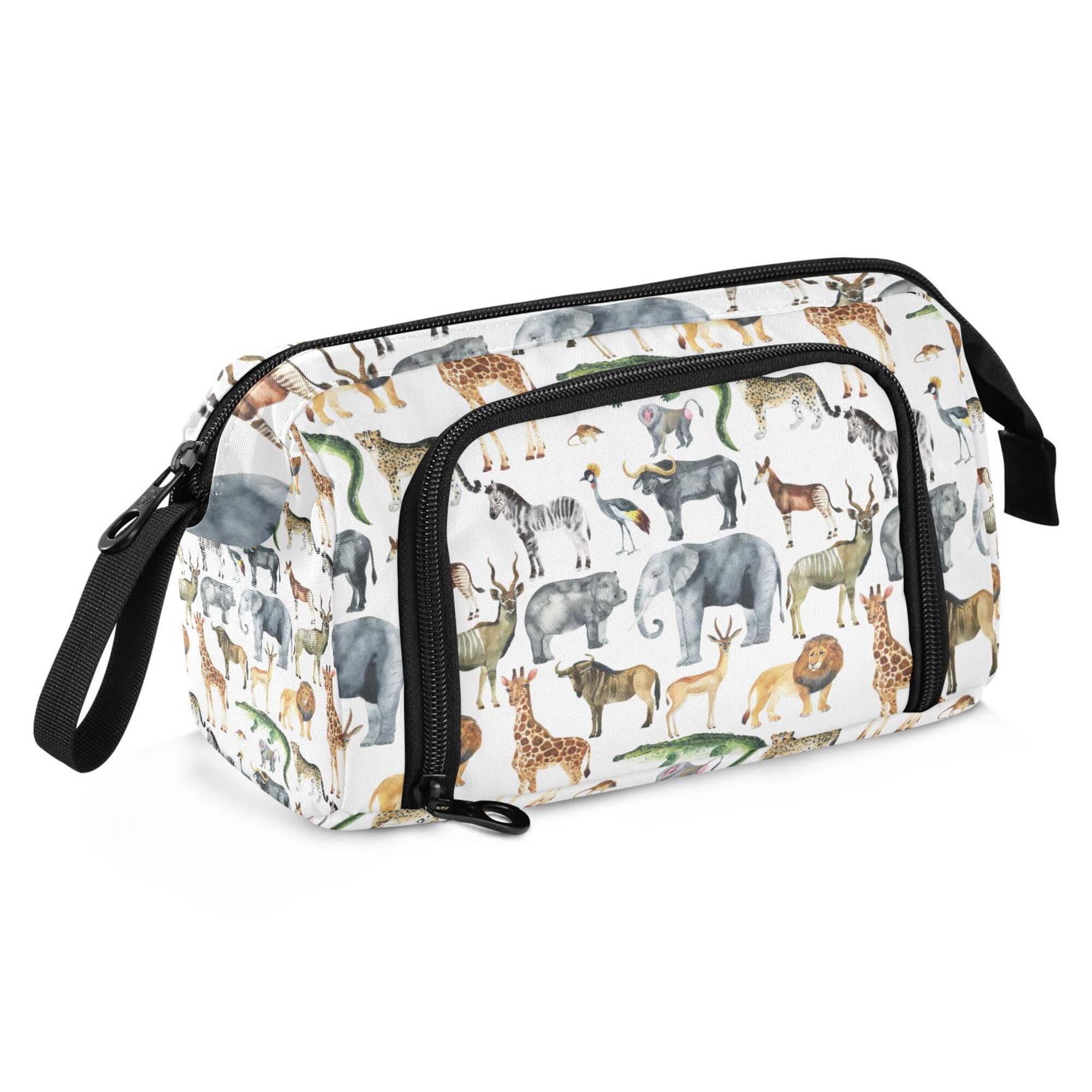 Fisyme Zoo Animals Giraffe Elephant Pencil Case Large Capacity Pen Bags Box Big Makeup Pouch Organizer