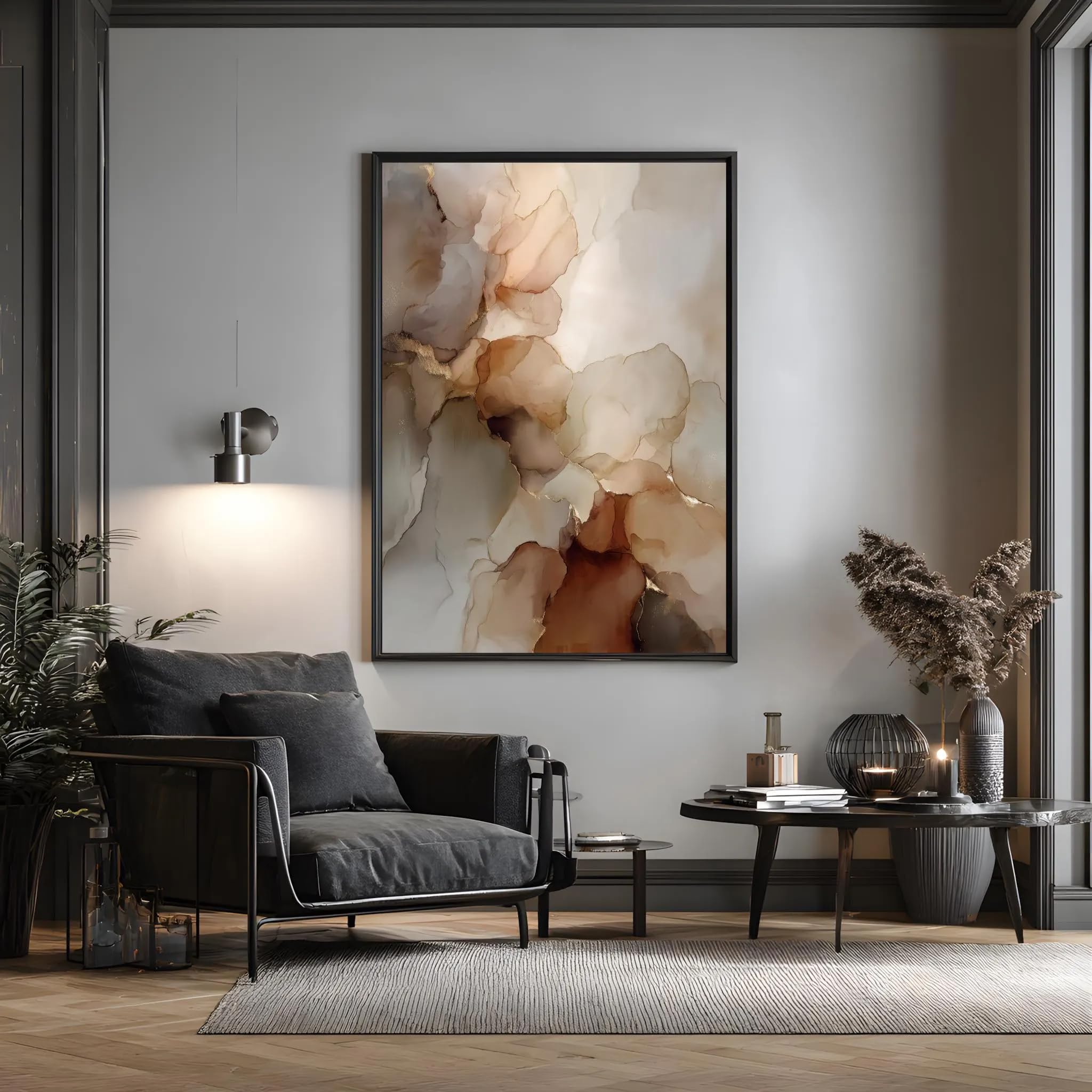 UUDEZO Beżowo-złoty plakat boho, elegancka dekoracja mieszkania – neutralna abstrakcyjna sztuka ścienna (30 x 45 cm (12 x 18 cali)