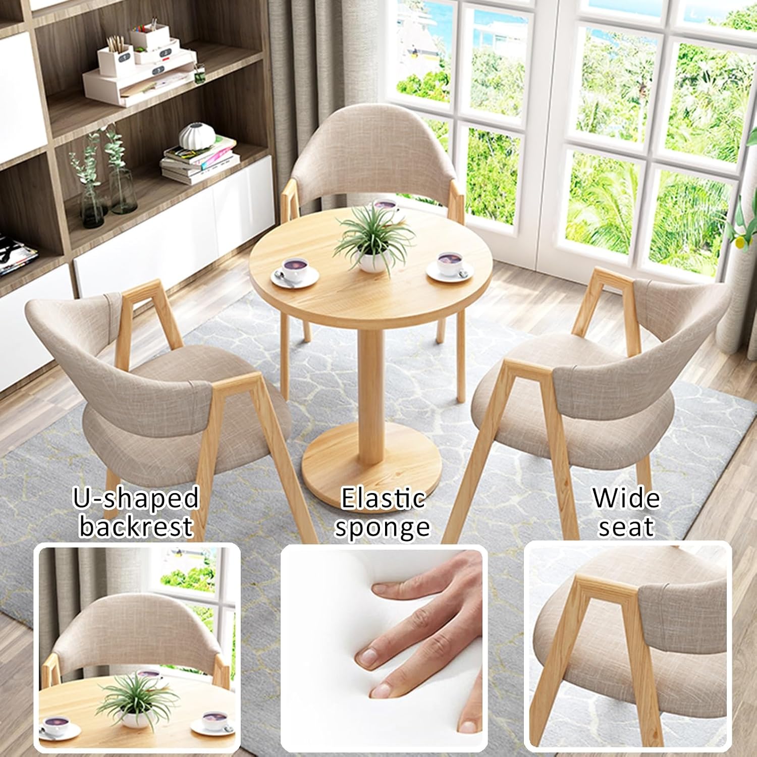 Business Negotiation Dining Table and Chair Combination Dining Room Table Set Space Saving Dining Table Reception Table and Chair Combination Used for Living Room and Kitchen Rest Etc(Khaki)