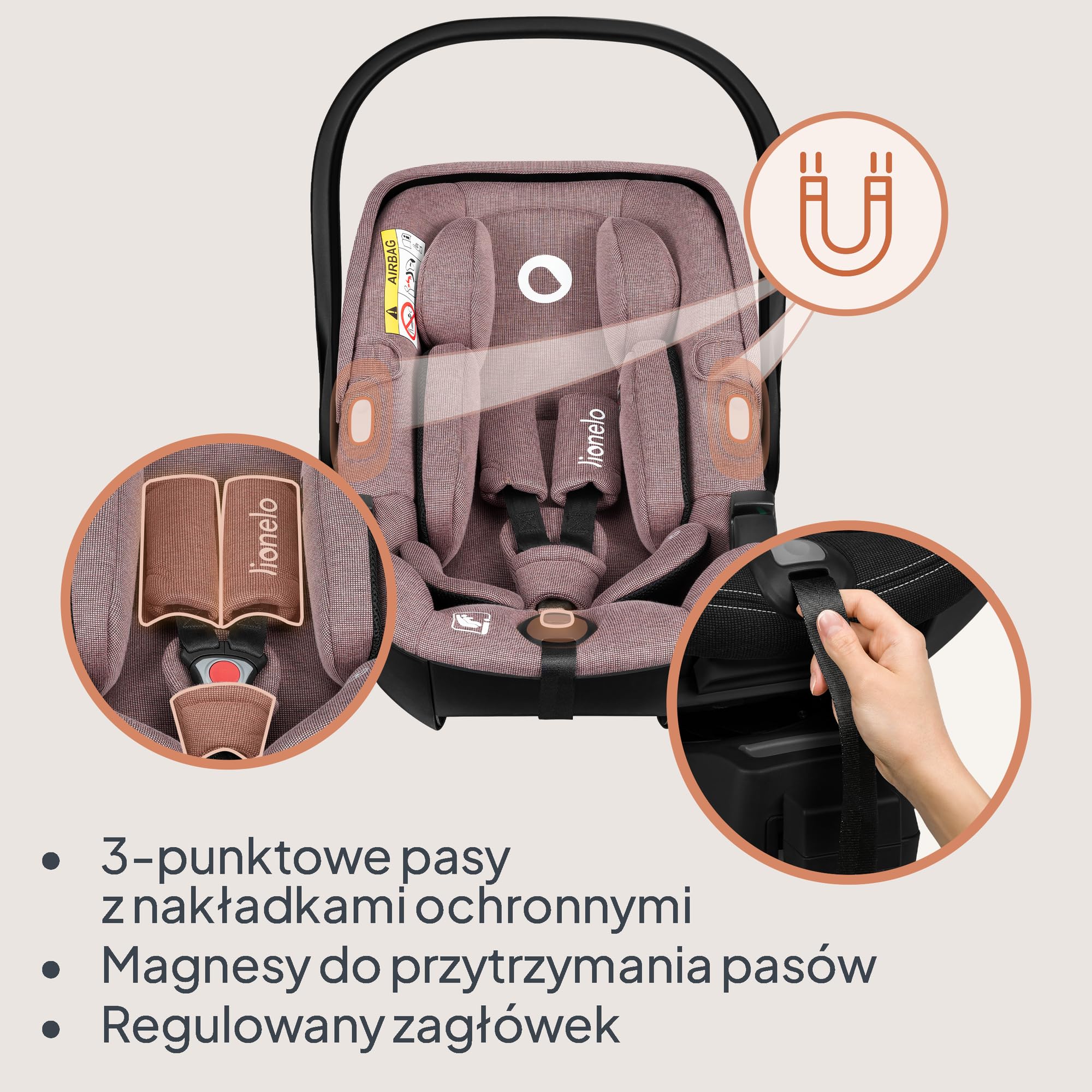 LIONELO Moxie i-Size fotelik dziecięcy 40-87 cm, fotelik dziecięcy grupa 0+, do kierunku wstecznego, zagłówek regulowany, osłona boczna, i-Size R129