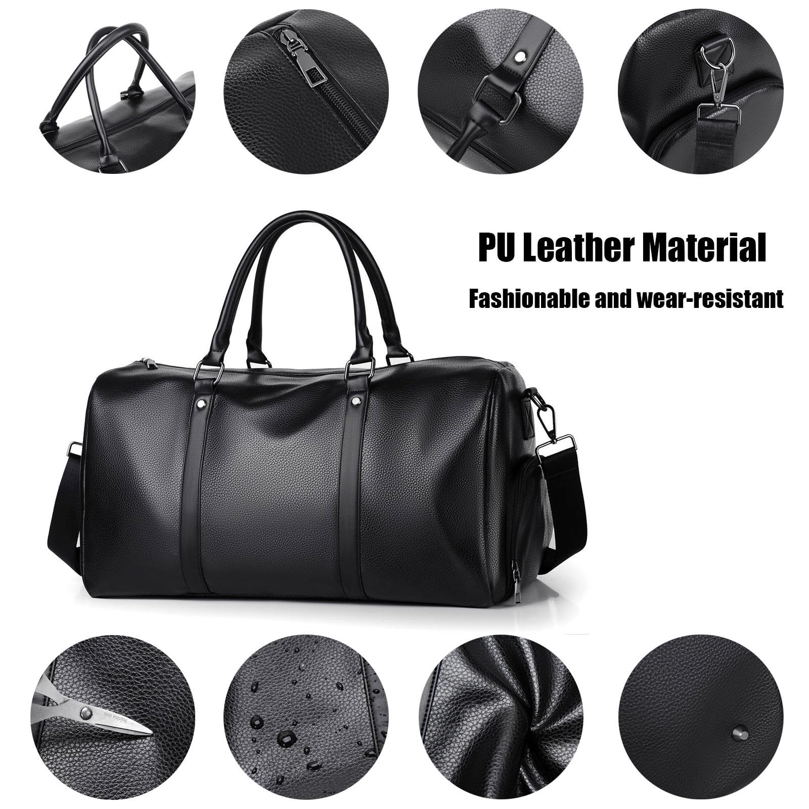BEITH Borsone Palestra Uomo, Pelle Sintetica Borsone da Viaggio, Borsa Sportiva con Scomparto Scarpe, 40x20x25cm Disponibile per l'imbarco, Separazione a Secco e ad Umido, Impermeabile e Durevole
