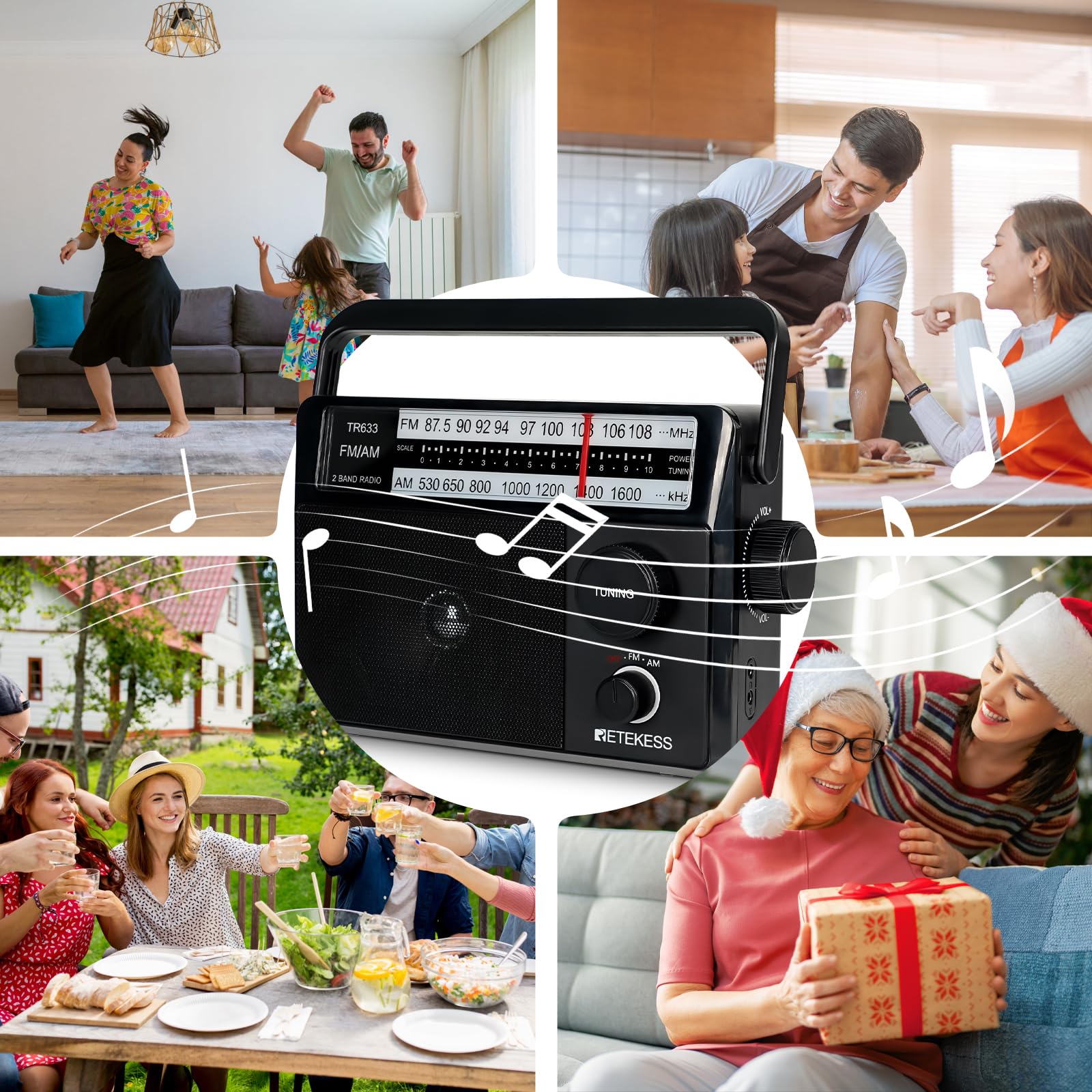Retekess TR633 Radio Portable, Poste Radio, AM FM, Excellente Réception, Gros Boutons, Secteur ou Piles, Prise Casque 3,5 mm, Adapté aux Personnes âgées, Cuisine, Chambre