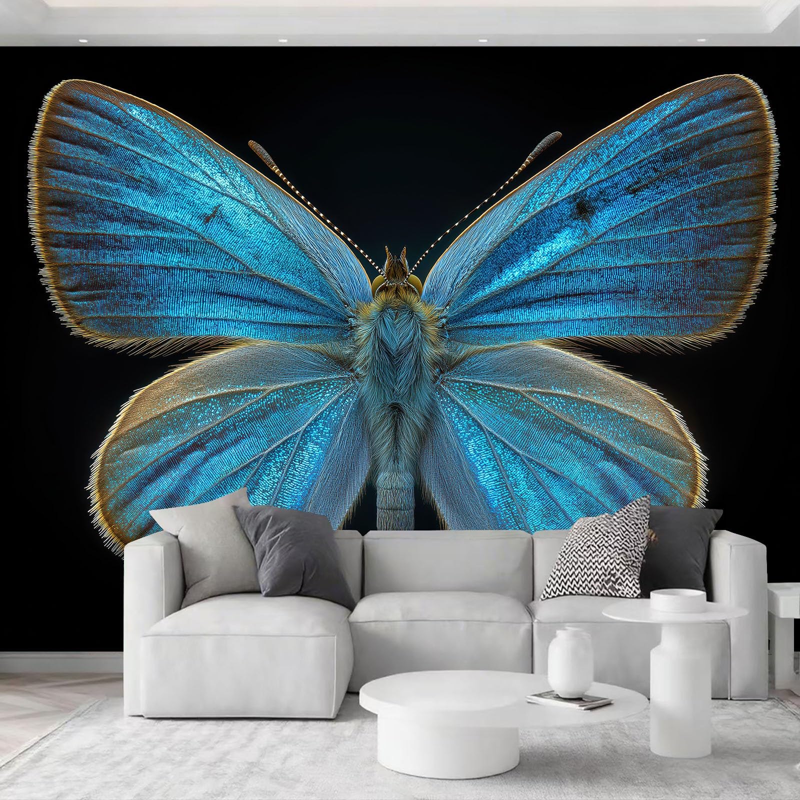 Générique Carta da Parati Panoramica Farfalla Blu Stelle Scintillanti 300 x 210 cm Murale, Arte Fantasy Carta Da Parati In Tessuto Non Tessuto, Foto Per La Meditazione Camera Da Letto Della Ragazza