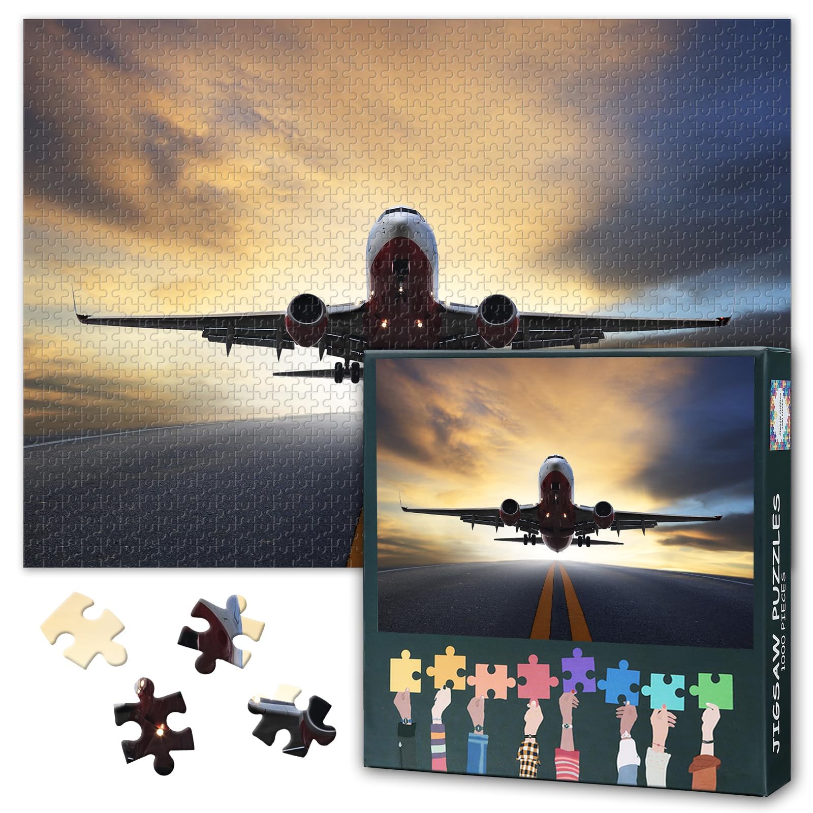 1000 Piece Jigsaw Puzzle for Adults Vintage Airplane at Sunset Abstract Wall Art Scenic Aviation Landscape Challenging Puzzle Gift for Pilots and Travelers 27.5 x 19.7 Inches โ image 1
