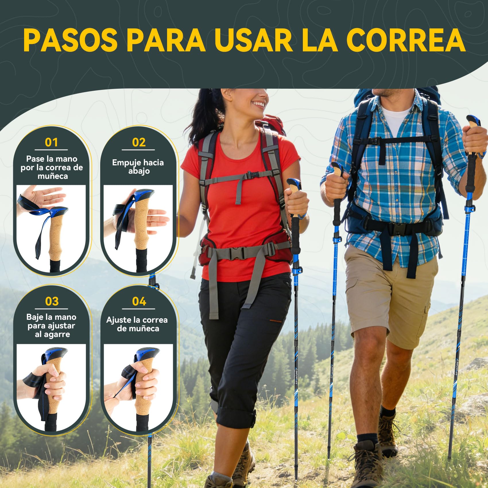 Clostnature Bastones de Senderismo Plegables - Bastones Trekking de Fibra de Carbono, Juego de 2, Ajustables 115-135 cm, Sistema de Bloqueo Rápido, Palos de Senderismo Ultraligeros y Resistentes